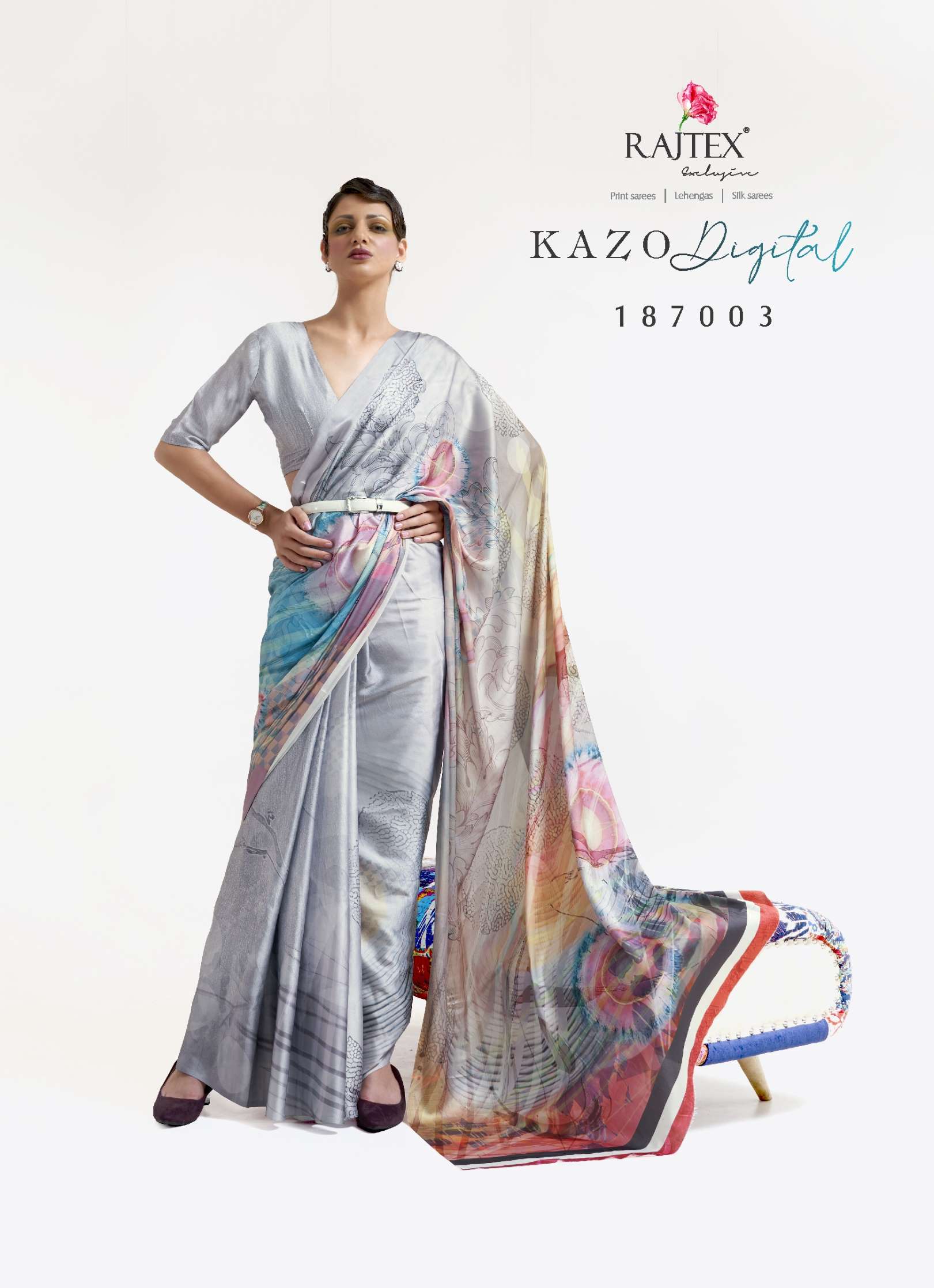 Rajtex Kazo Digital Printed Soft Crepe Saree
