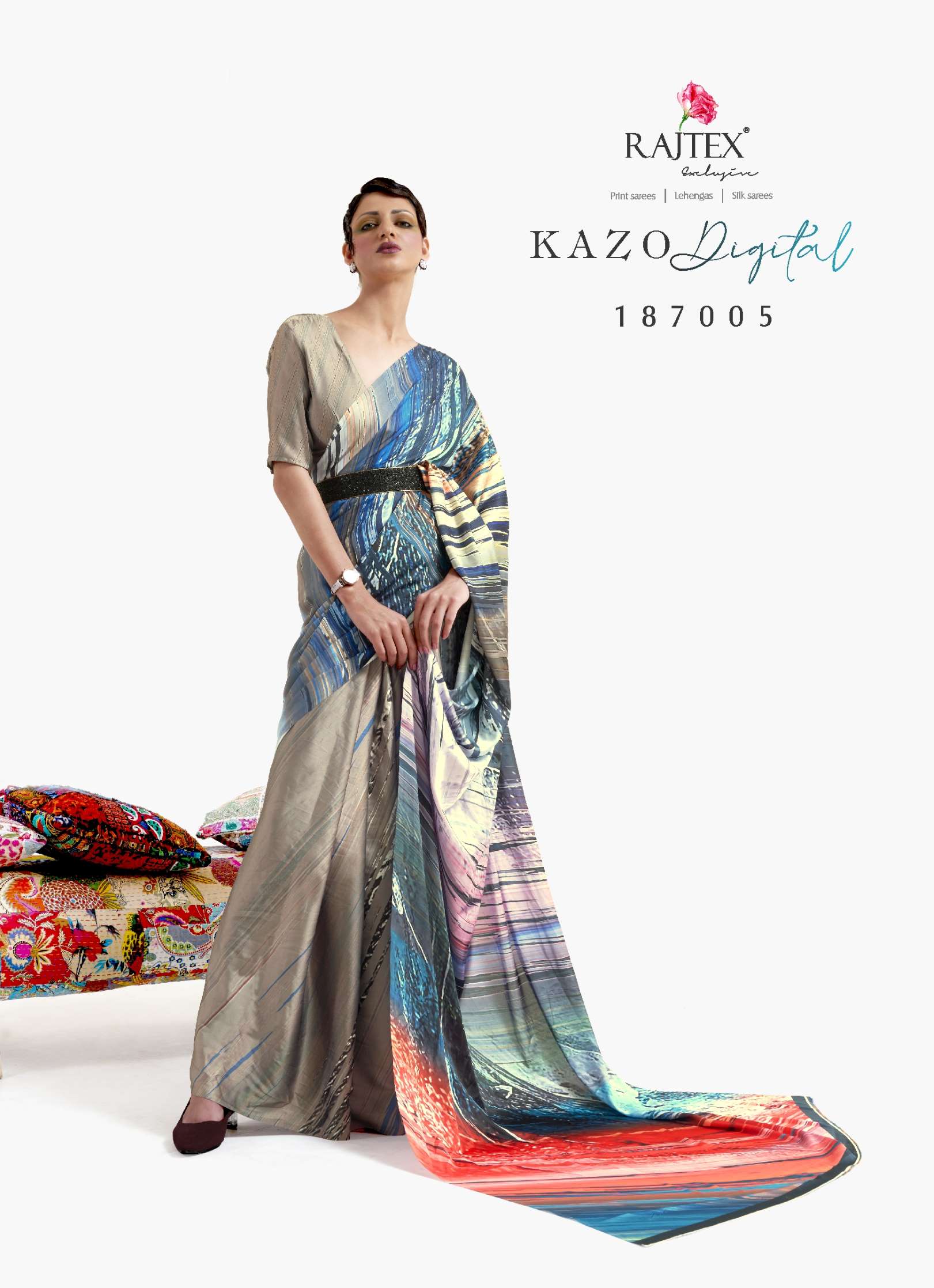 Rajtex Kazo Digital Printed Soft Crepe Saree