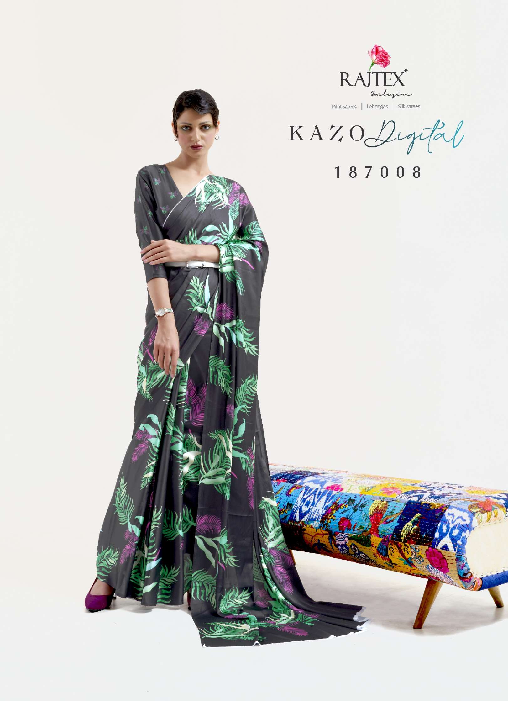 Rajtex Kazo Digital Printed Soft Crepe Saree