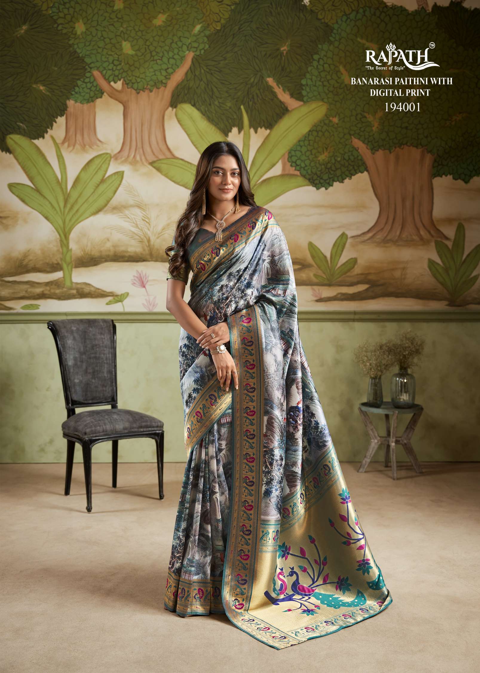 Rajpath Ladies Digital Printed Banarasi Paithani Saree