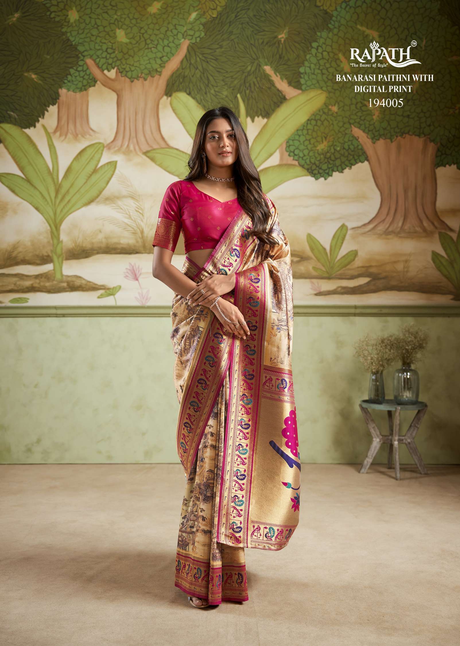 Rajpath Ladies Digital Printed Banarasi Paithani Saree