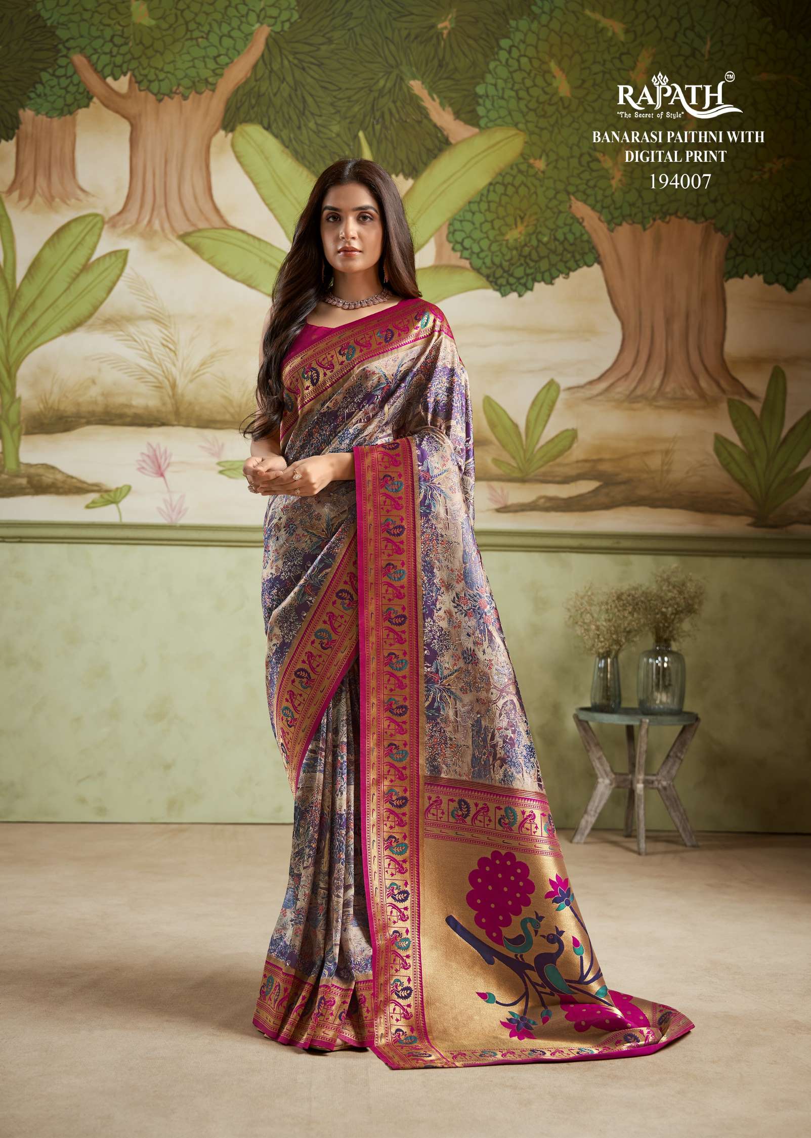 Rajpath Ladies Digital Printed Banarasi Paithani Saree