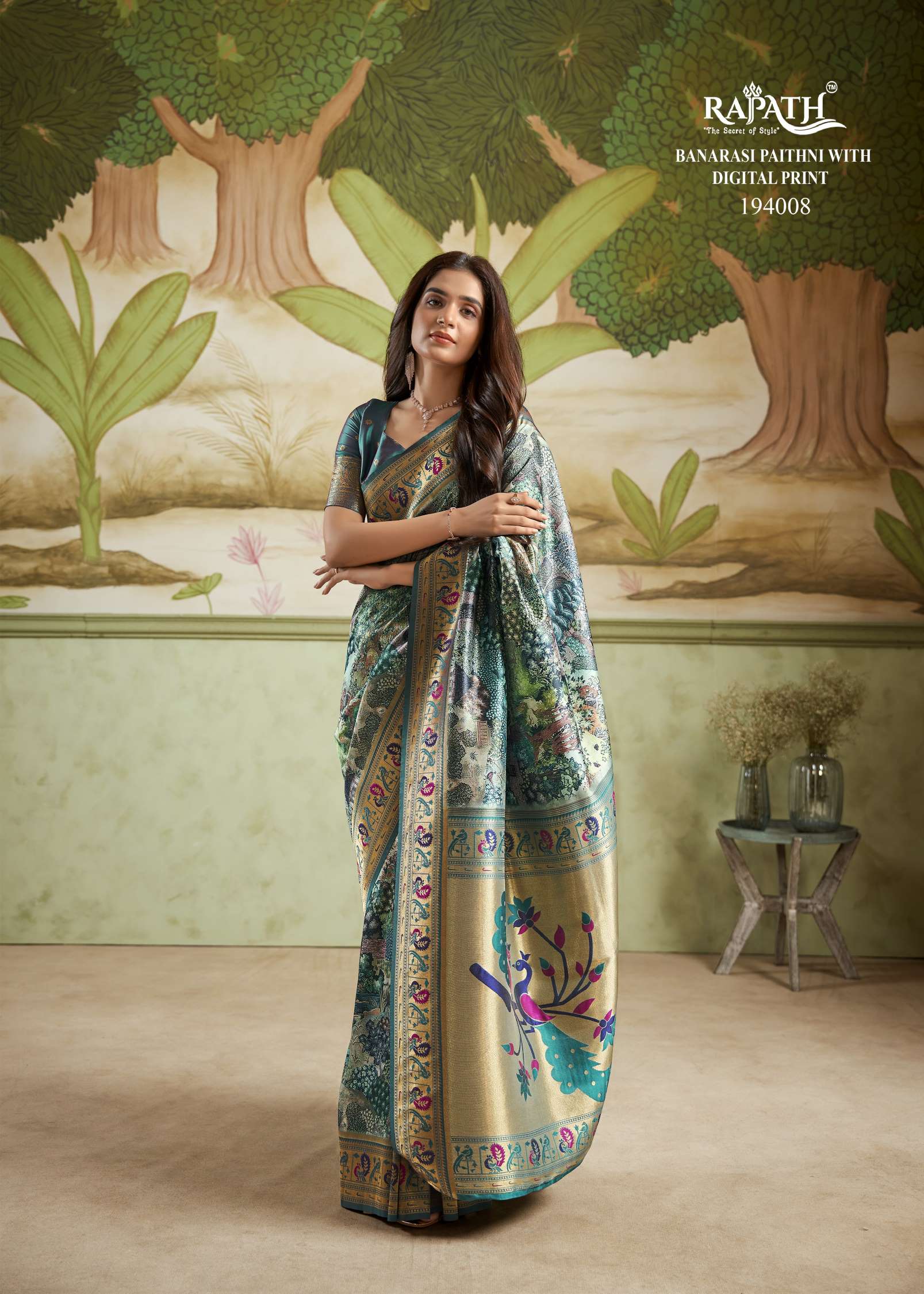 Rajpath Ladies Digital Printed Banarasi Paithani Saree