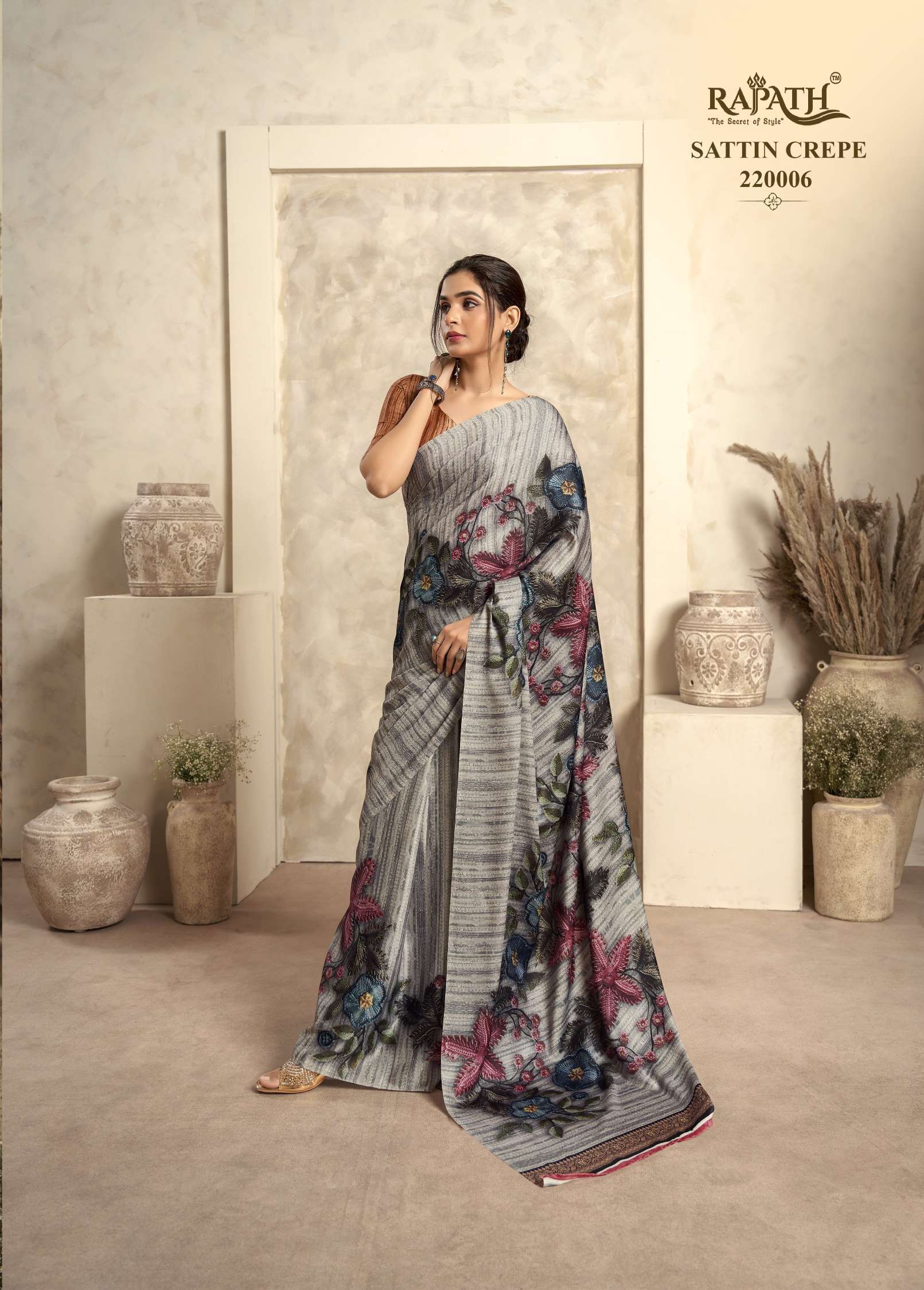 Rajpath Jasmine Wedding Wear Satin Crepe Designer Saree