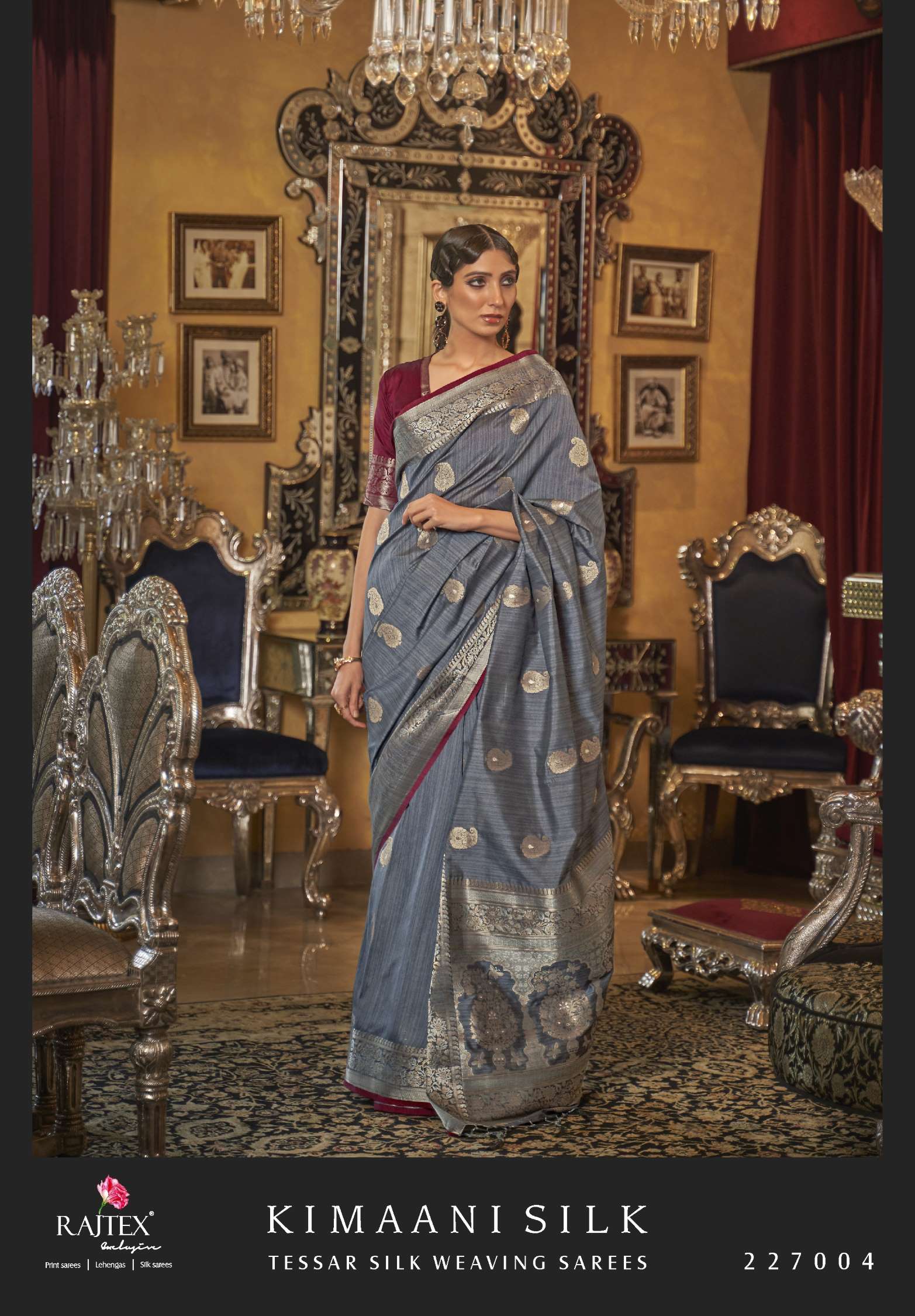 Rajtex Kimaani Tussar Silk Handloom Zari Weaving Sarees