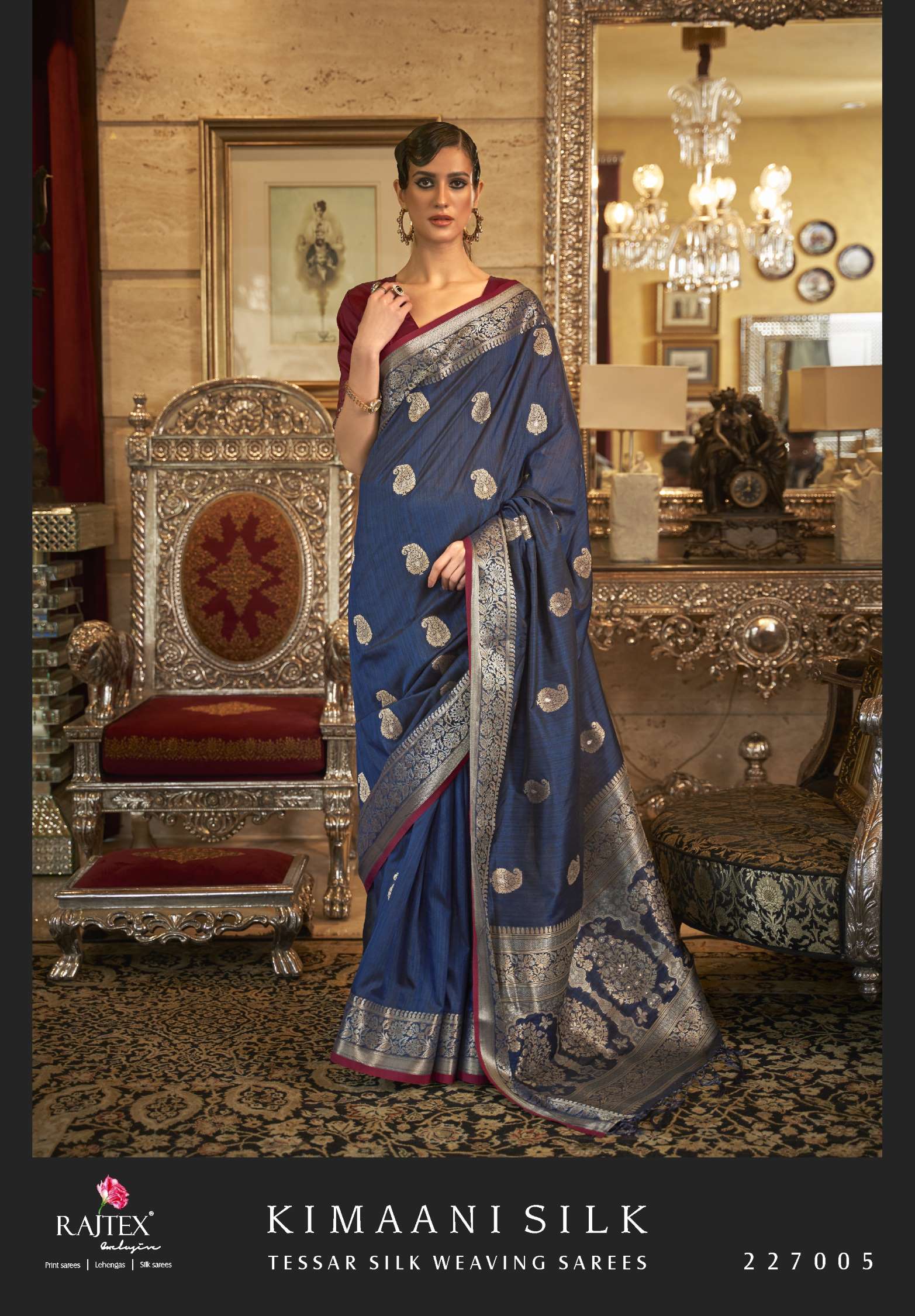Rajtex Kimaani Tussar Silk Handloom Zari Weaving Sarees