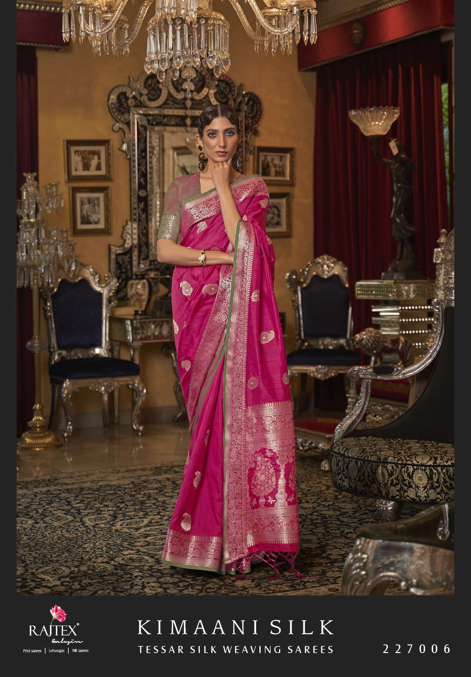 Rajtex Kimaani Tussar Silk Handloom Zari Weaving Sarees