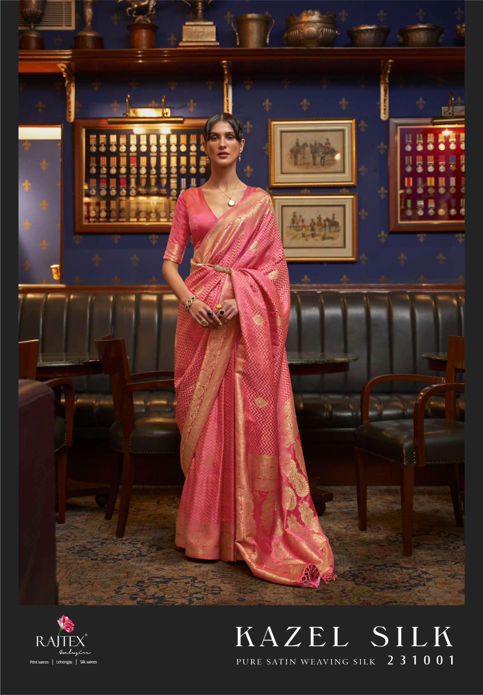 Rajtex Kazel Pure Satin Zari Weaving Silk Sarees