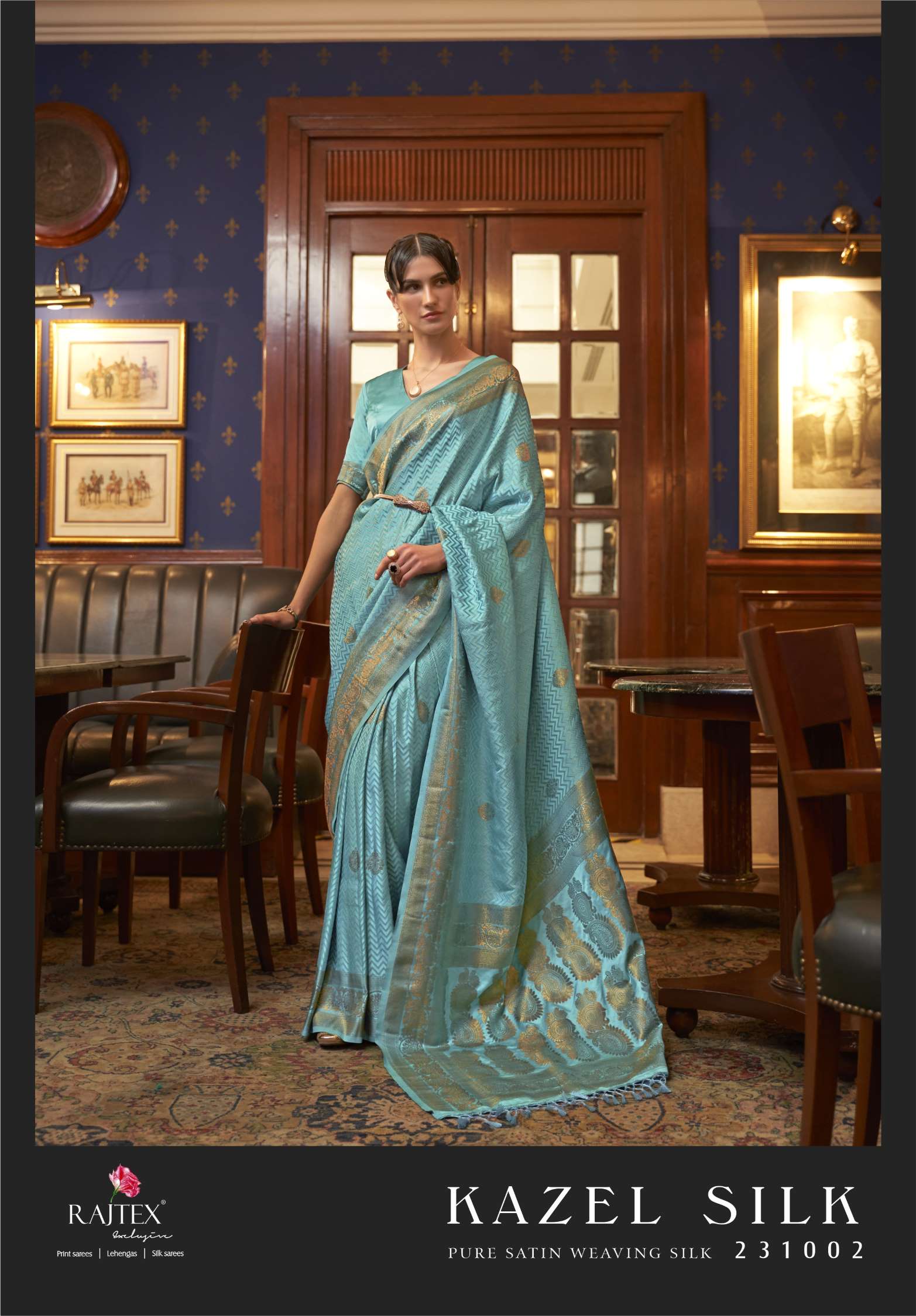 Rajtex Kazel Pure Satin Zari Weaving Silk Sarees
