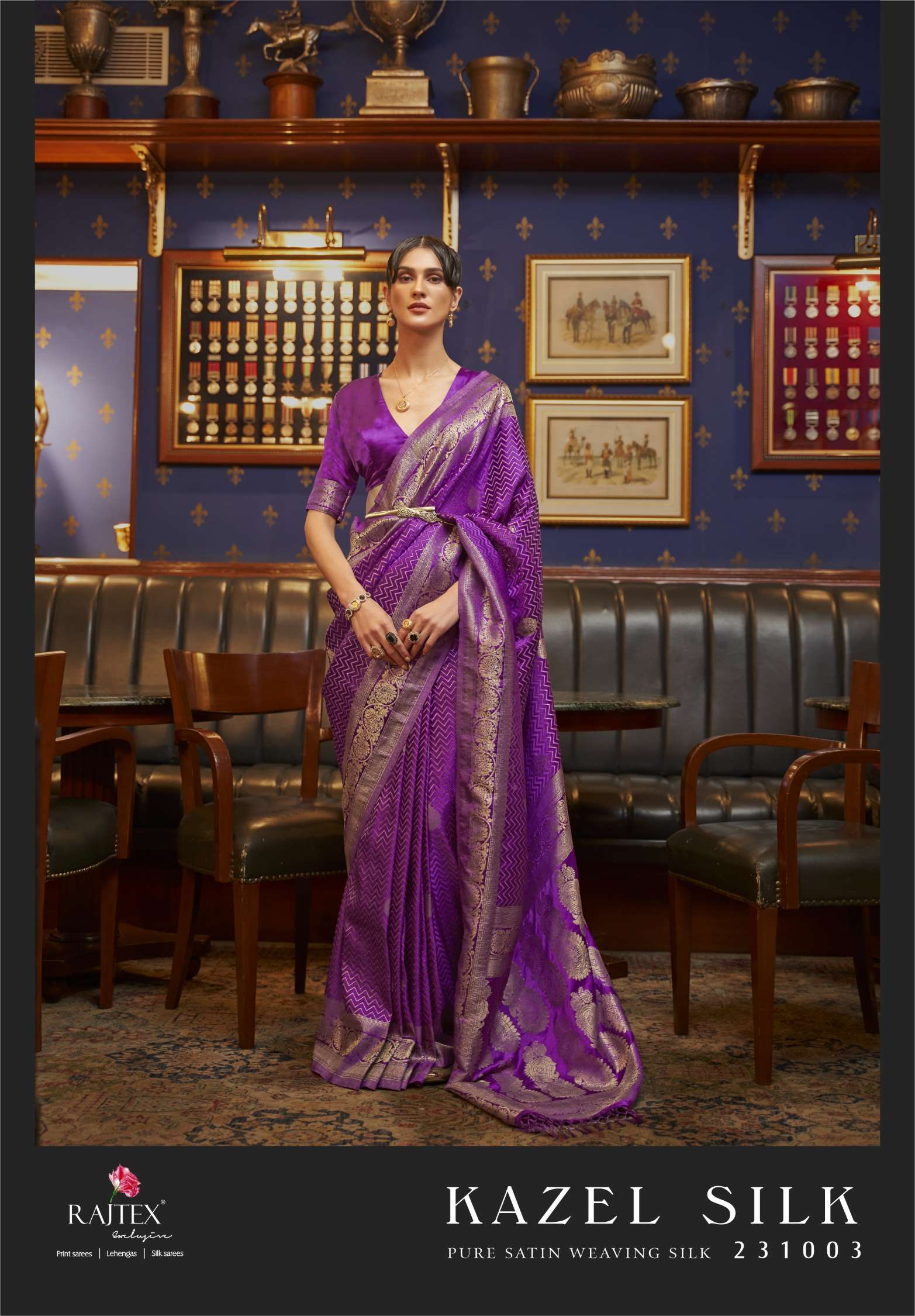 Rajtex Kazel Pure Satin Zari Weaving Silk Sarees