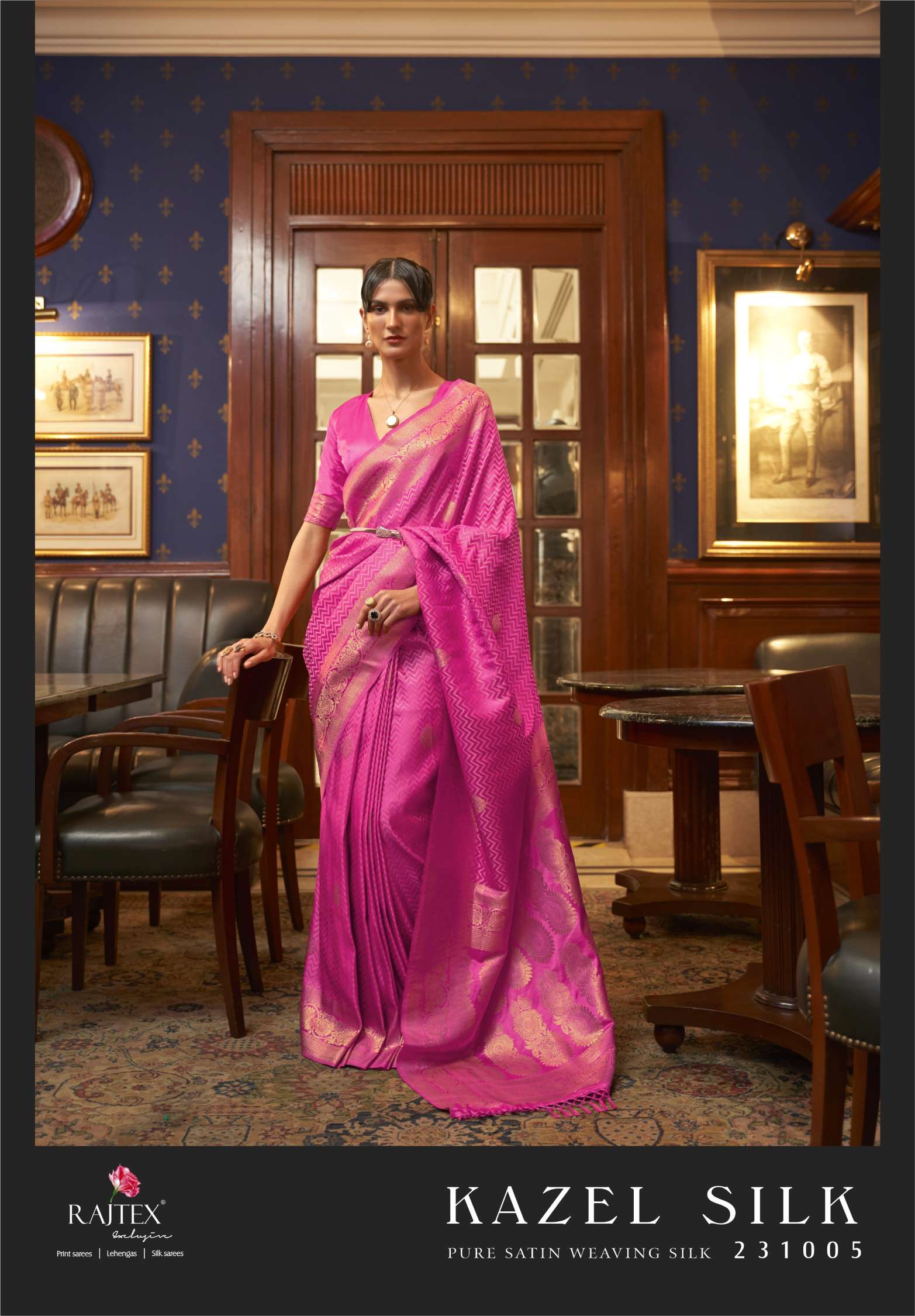 Rajtex Kazel Pure Satin Zari Weaving Silk Sarees