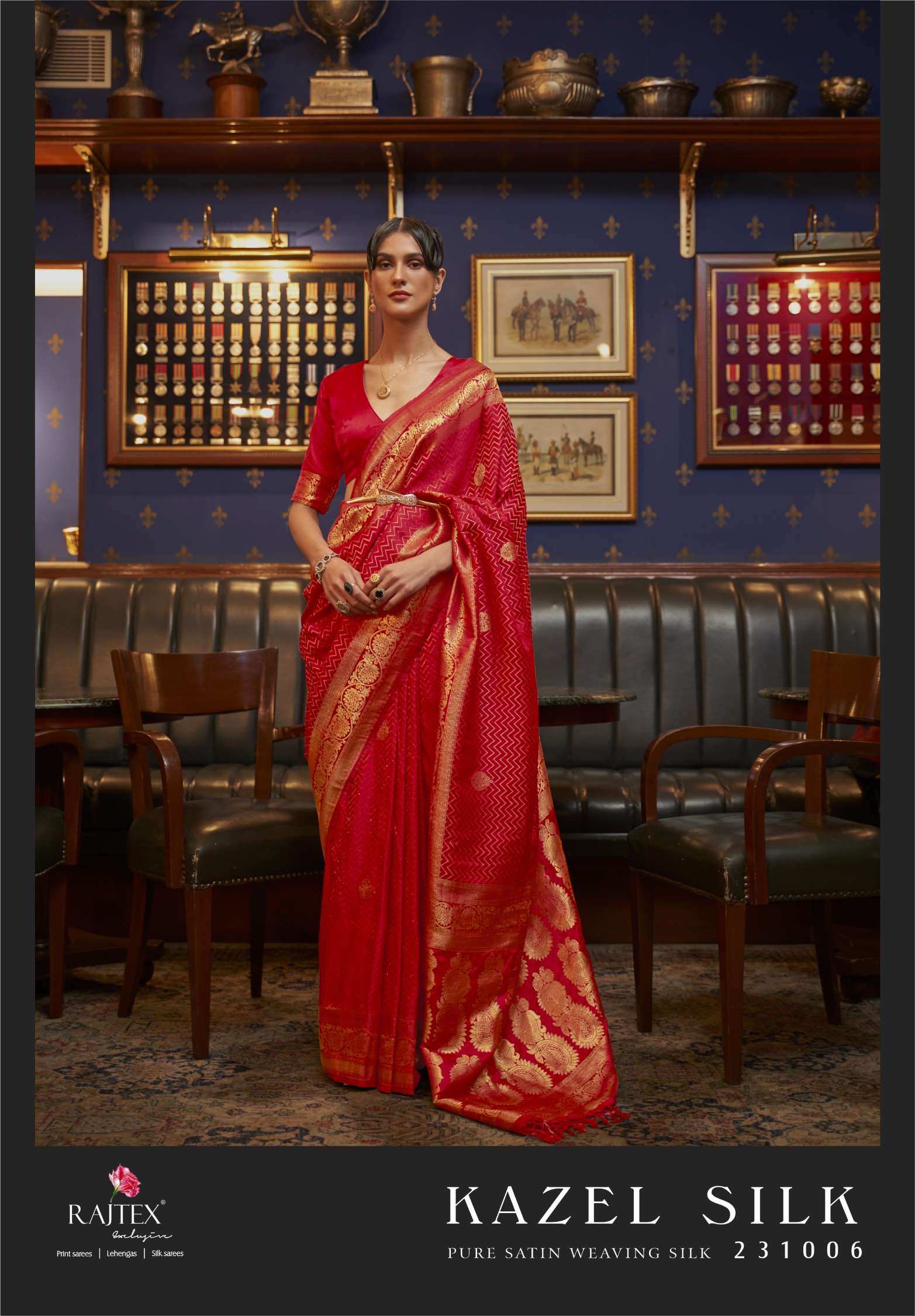 Rajtex Kazel Pure Satin Zari Weaving Silk Sarees