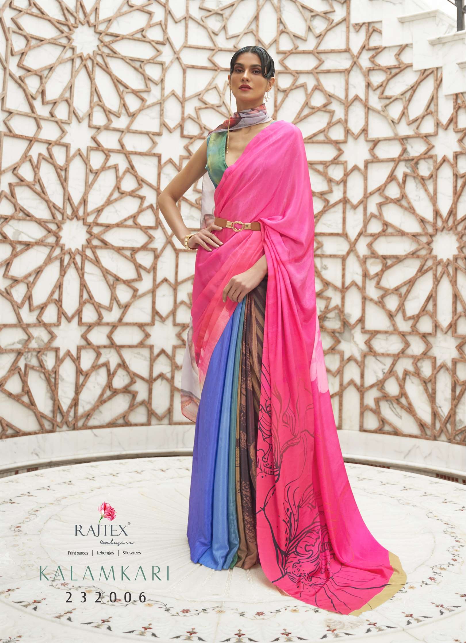 Rajtex Kalamkari Digital Printed Oure Crepe Silk Sarees