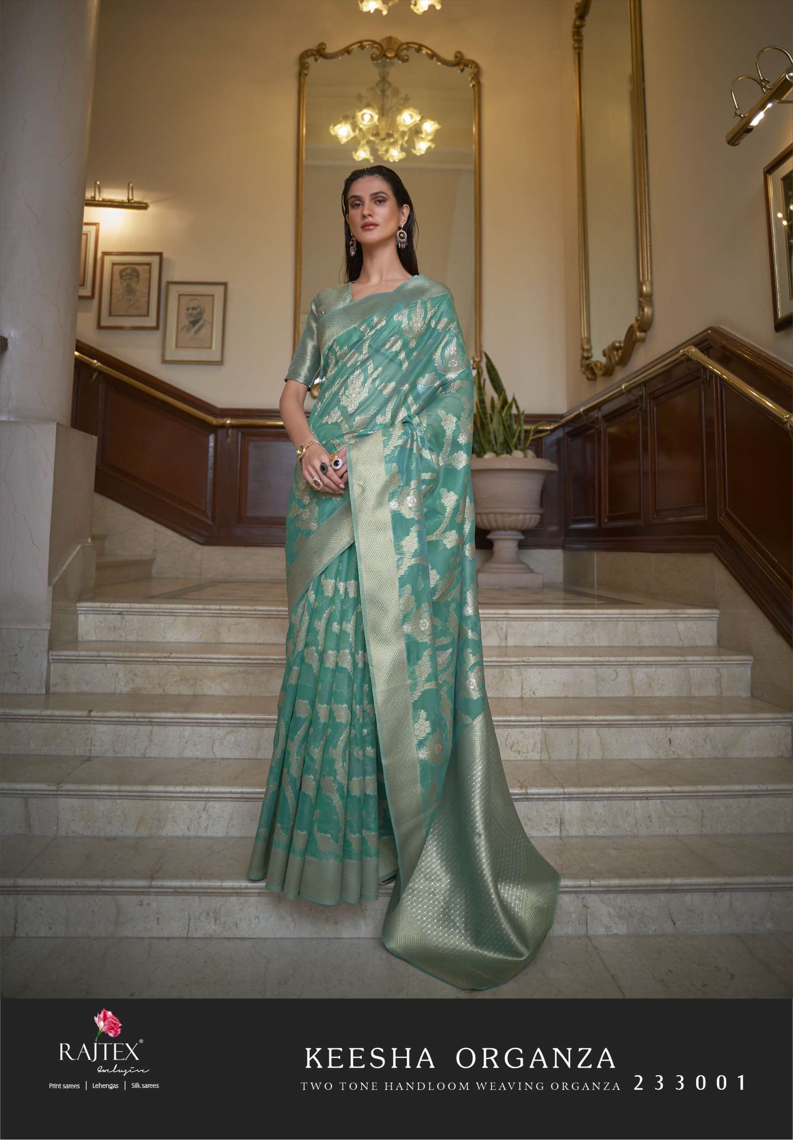 Rajtex Keesha Handloom Organza Zari Weaving Silk Sarees