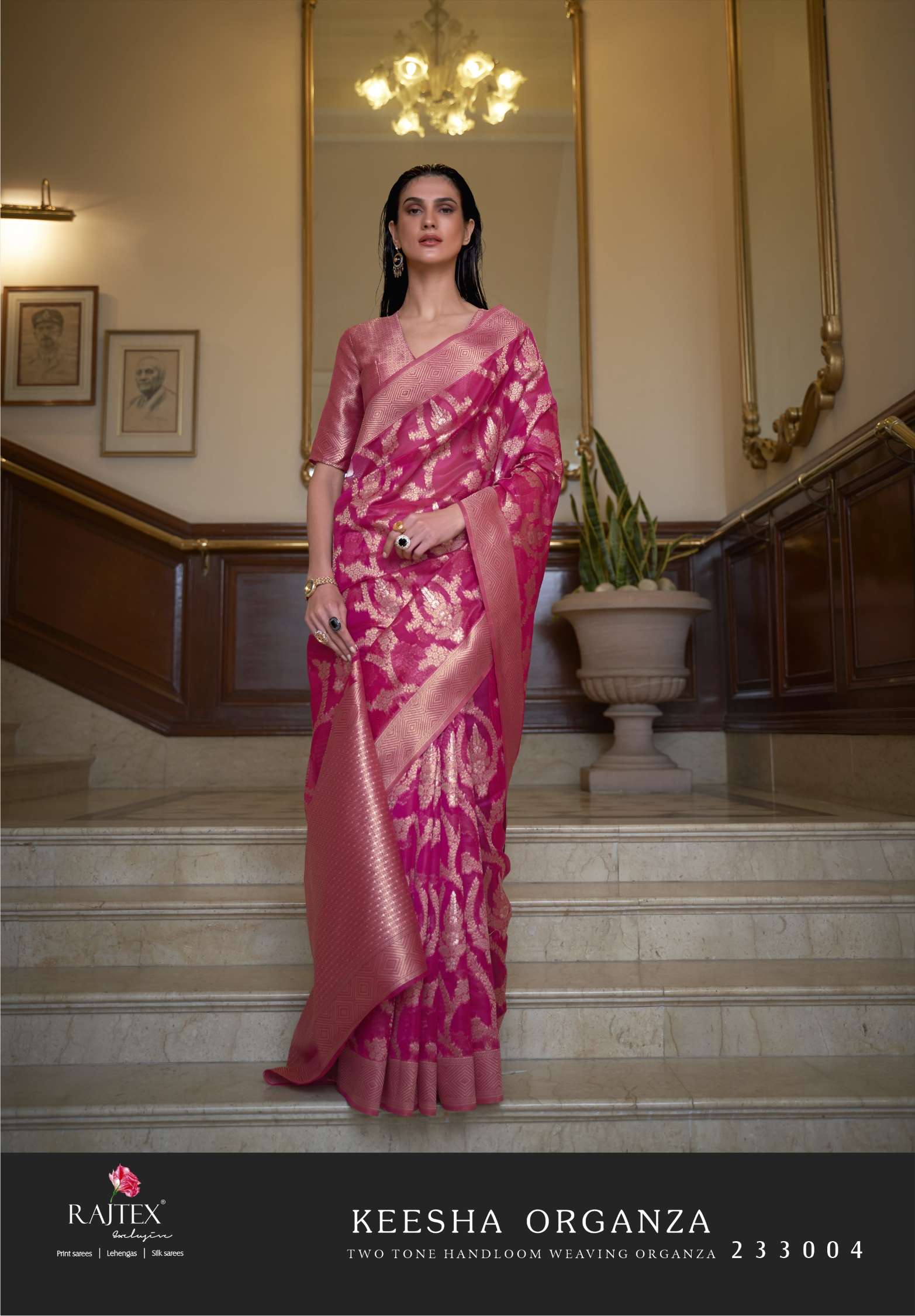 Rajtex Keesha Handloom Organza Zari Weaving Silk Sarees