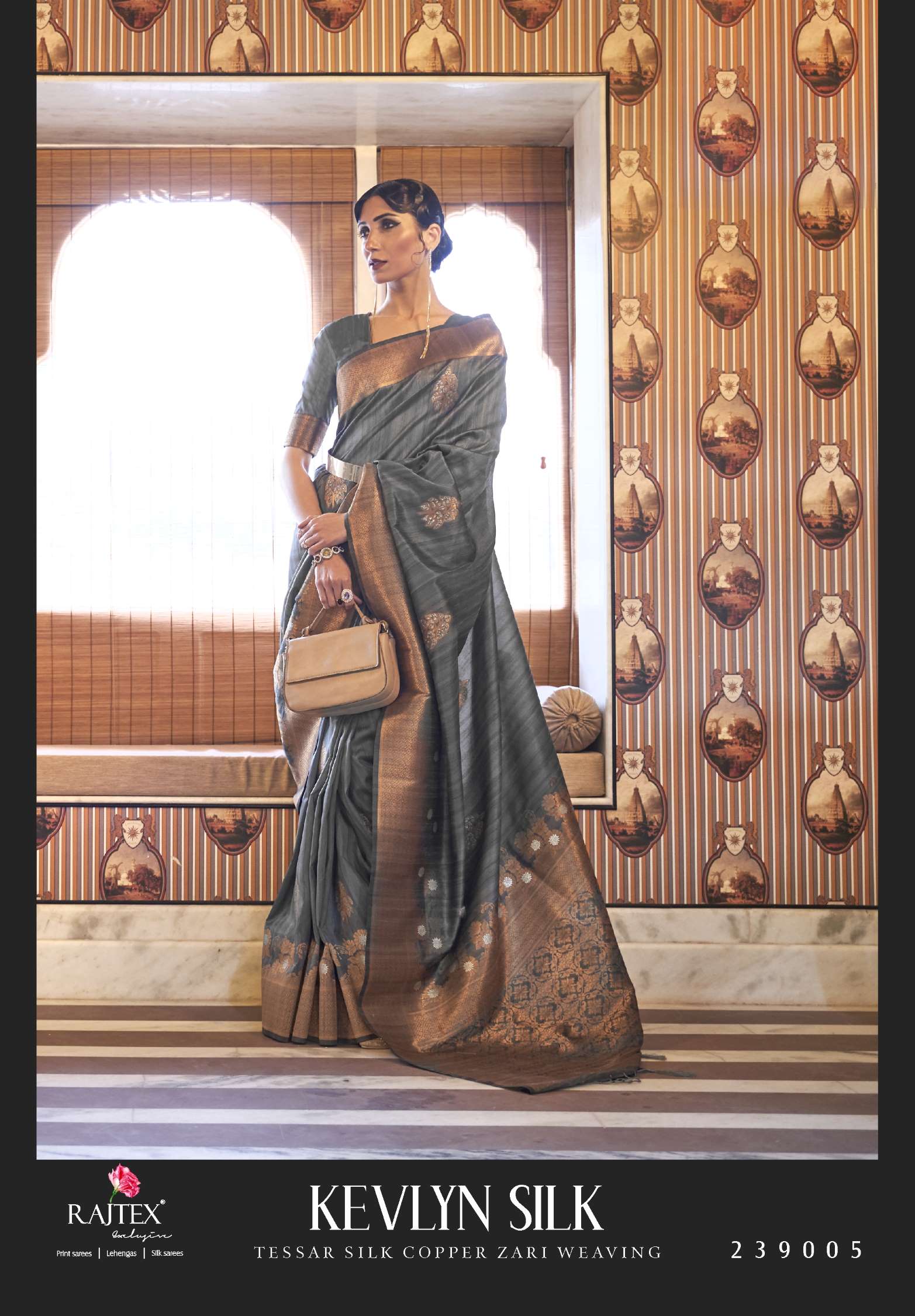Rajtex Kevlyn Tussar Copper Zari Weaving Silk Sarees