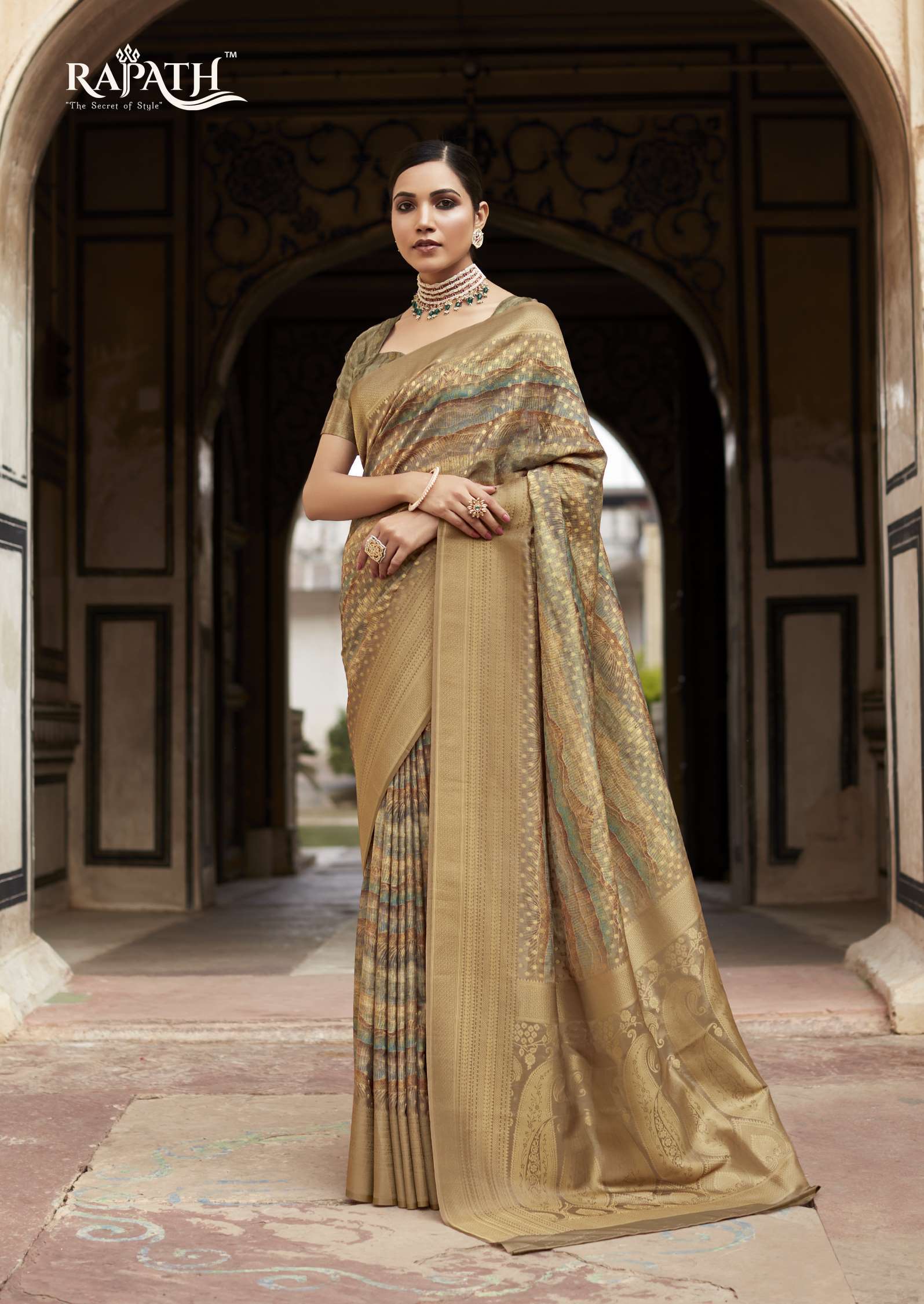 Rajpath Kavisha Jacquard Print Crape Silk Designer Saree
