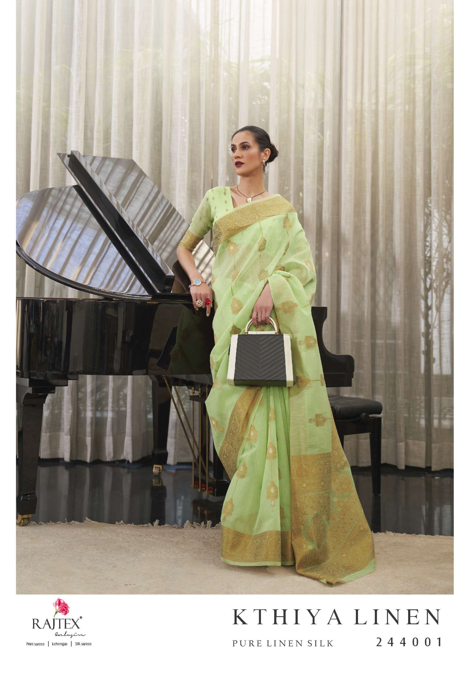 Rajtex Kthiya Wedding Wear Pure Linen Silk Sarees