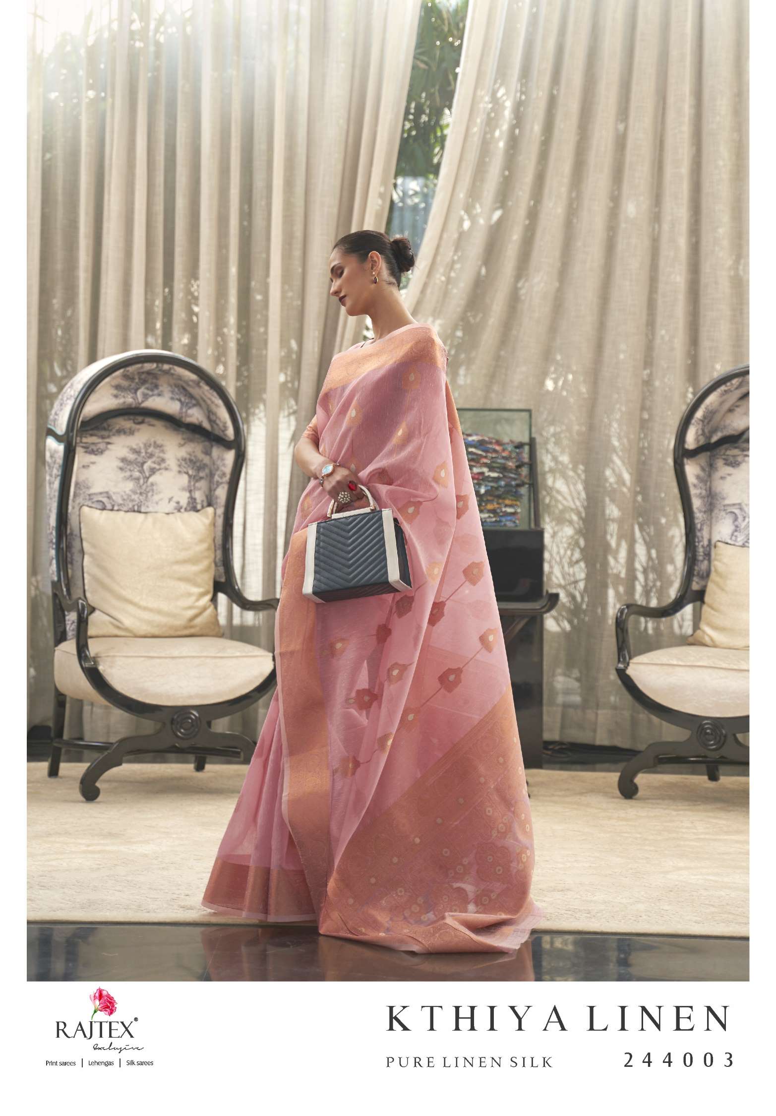 Rajtex Kthiya Wedding Wear Pure Linen Silk Sarees