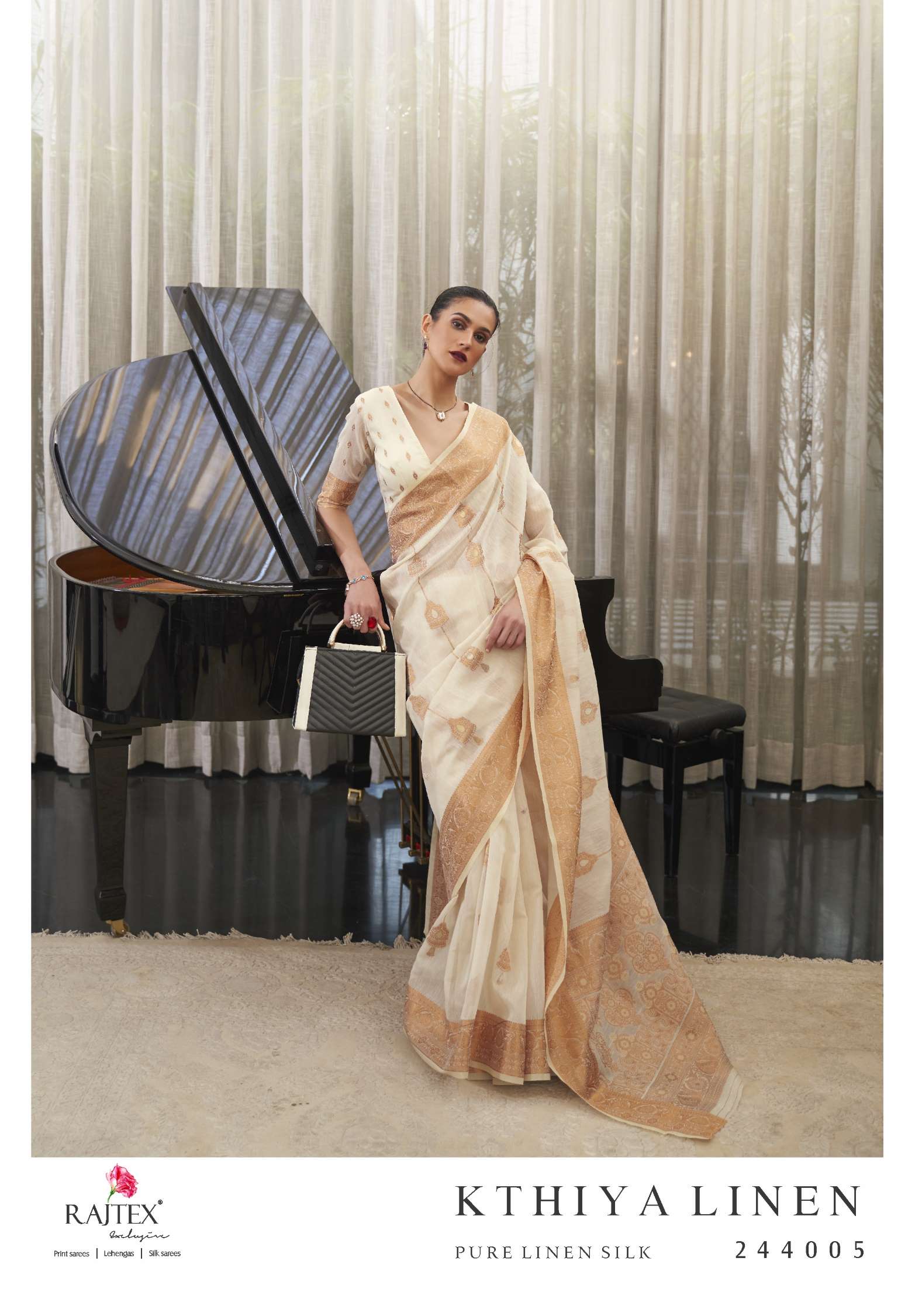 Rajtex Kthiya Wedding Wear Pure Linen Silk Sarees