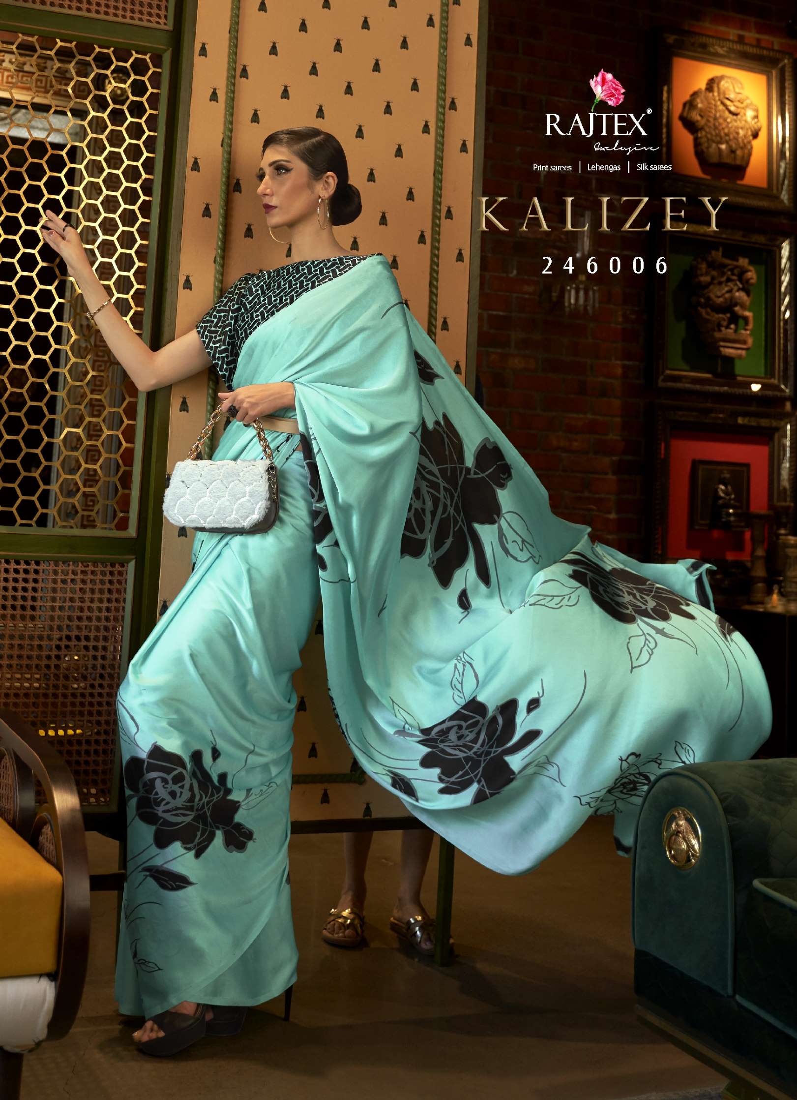 Rajtex Kalizey Japan Satin Crepe Printed Sarees