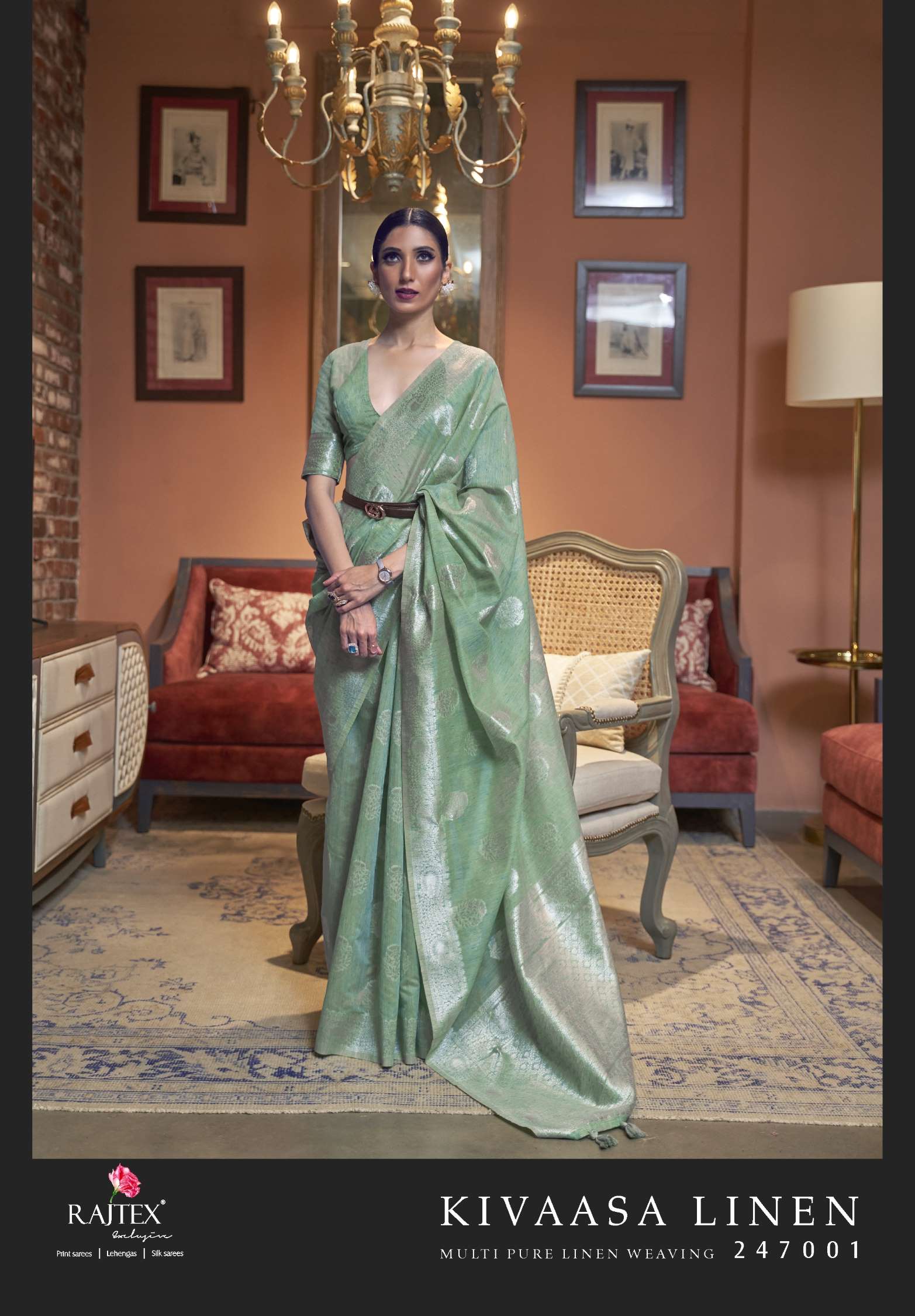 Rajtex Kivaasa Multi Pure Linen Zari Weaving Silk Sarees