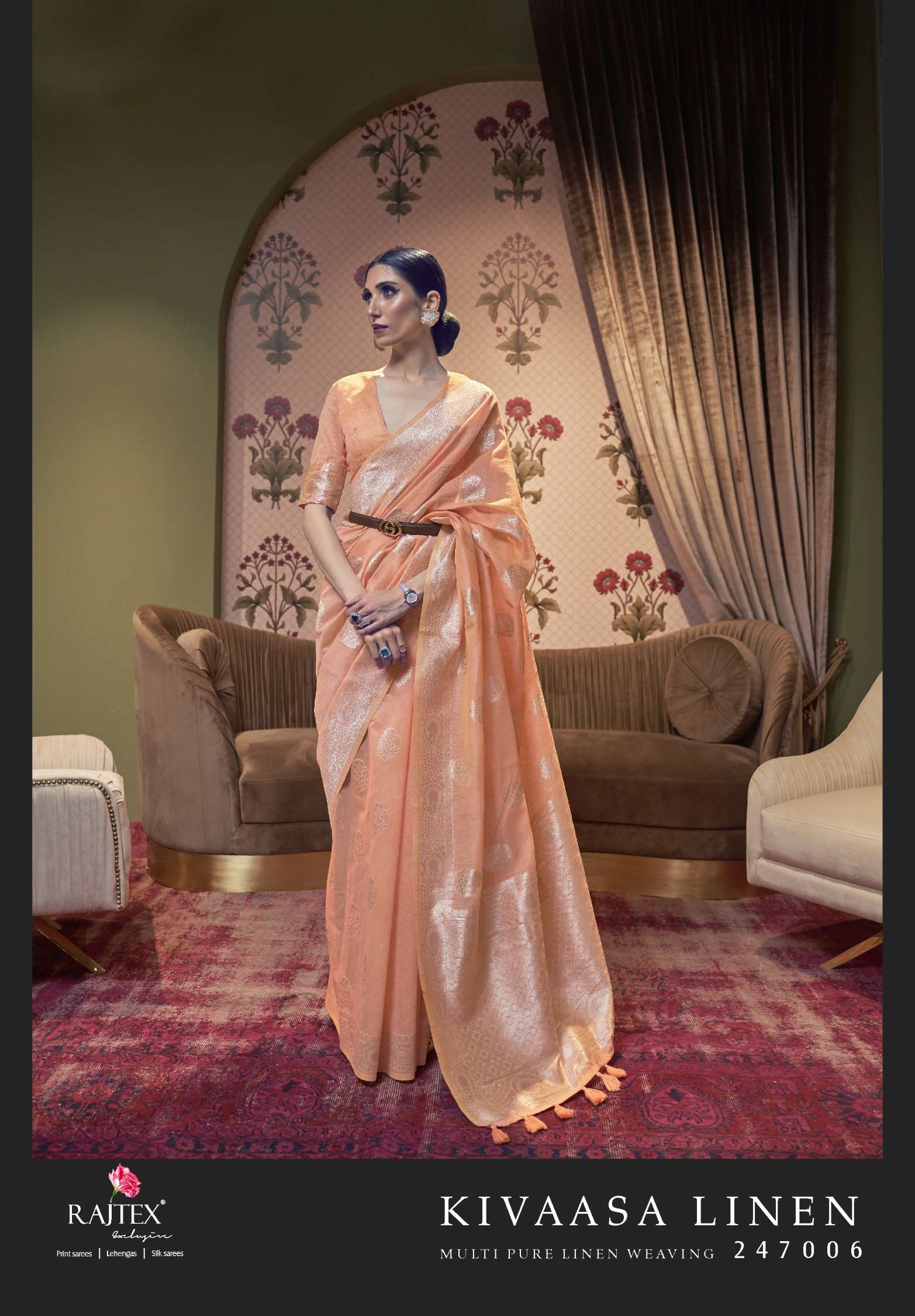 Rajtex Kivaasa Multi Pure Linen Zari Weaving Silk Sarees