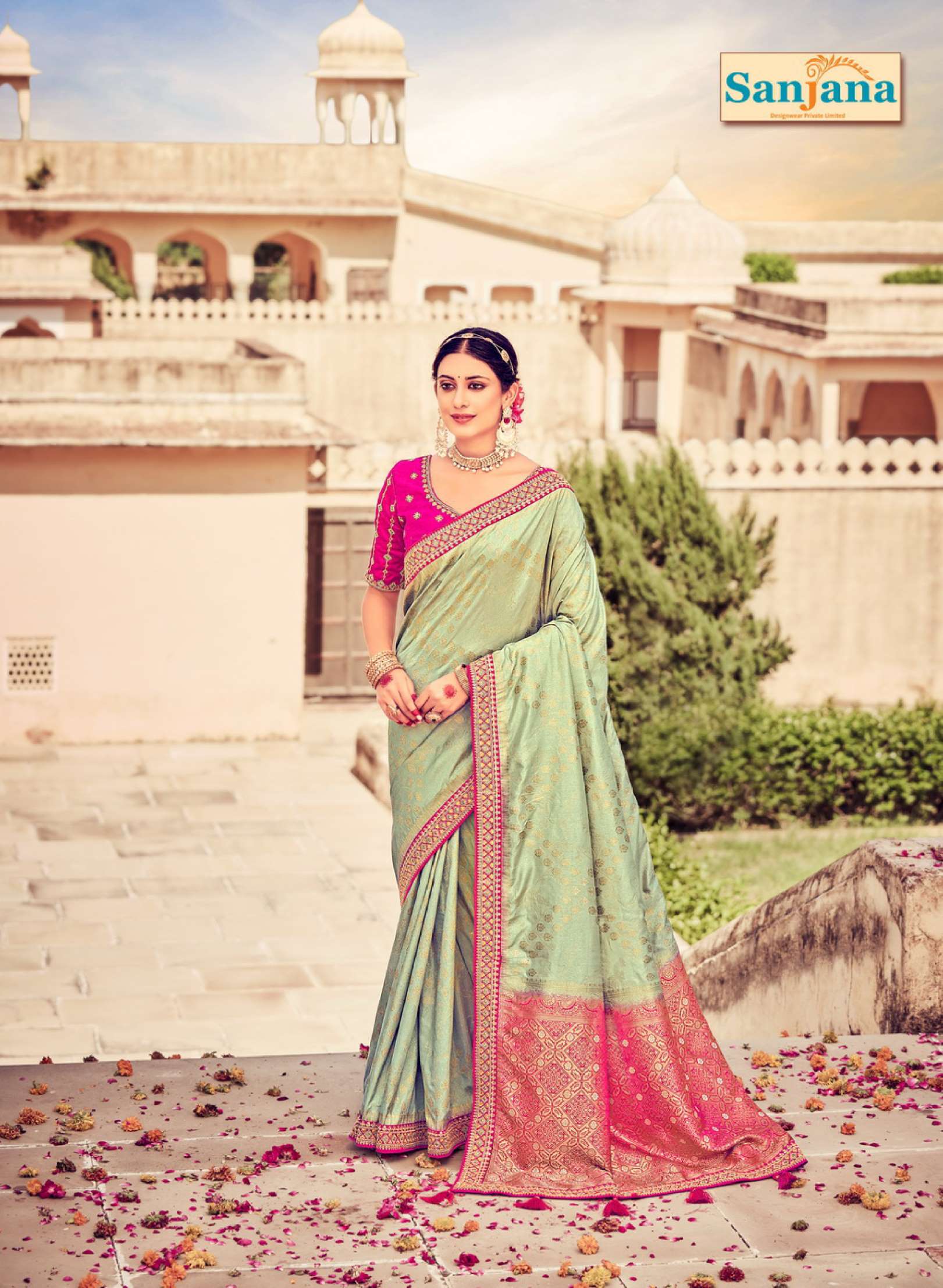 Sumshy Sanjana Embroidery Dola Silk Wedding Wear Saree