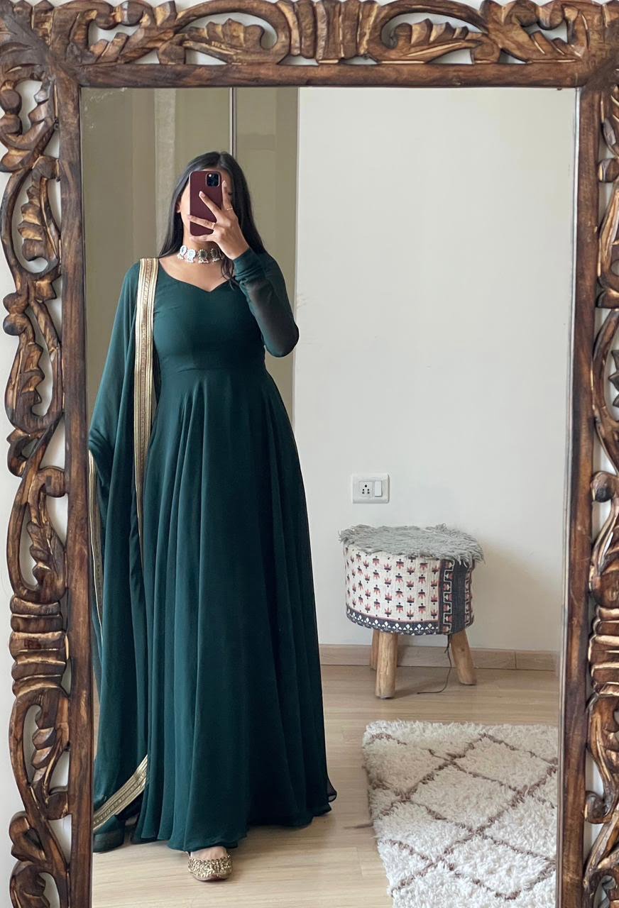 Sumshy Beautiful Party Wear Fox Georgette Gown With Dupatta