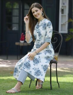 Sumshy Office Wear Digital Print White Rayon Kurti Pant