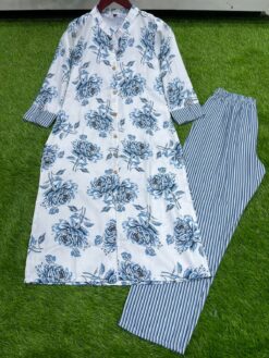 Sumshy Office Wear Digital Print White Rayon Kurti Pant