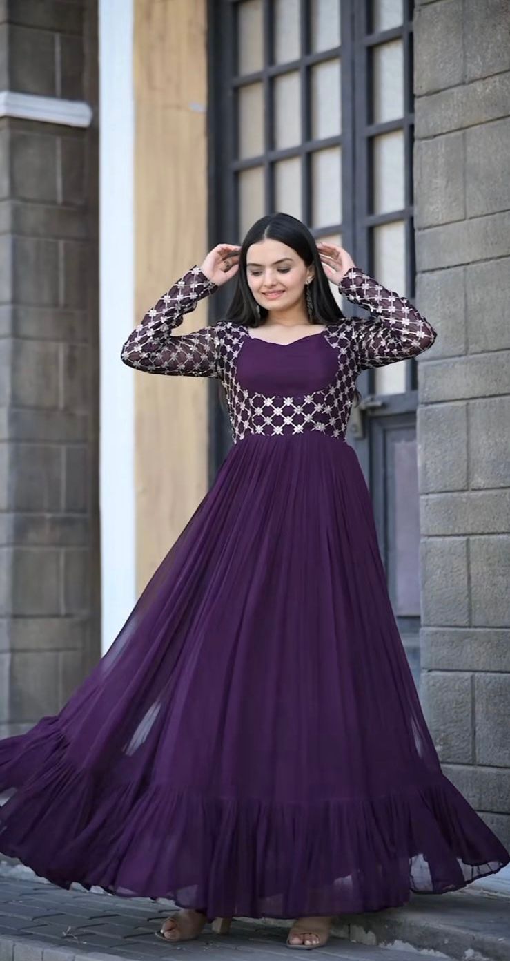 Sumshy Wedding Wear Sequence Fox Georgette Gown