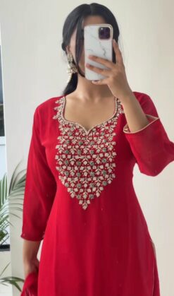 Sumshy Wedding Wear Red Fox Georgette Readymade Dress