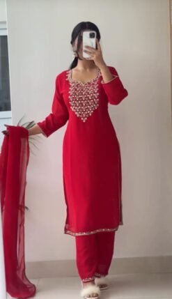 Sumshy Wedding Wear Red Fox Georgette Readymade Dress