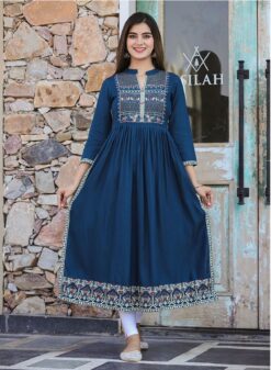 Sumshy Latest Ladies Foil Printed Heavy Rayon Kurtis