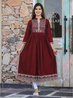 Sumshy Latest Ladies Foil Printed Heavy Rayon Kurtis