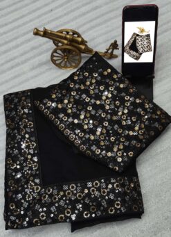 Sumshy New Party Wear Black Georgette Sequence Saree