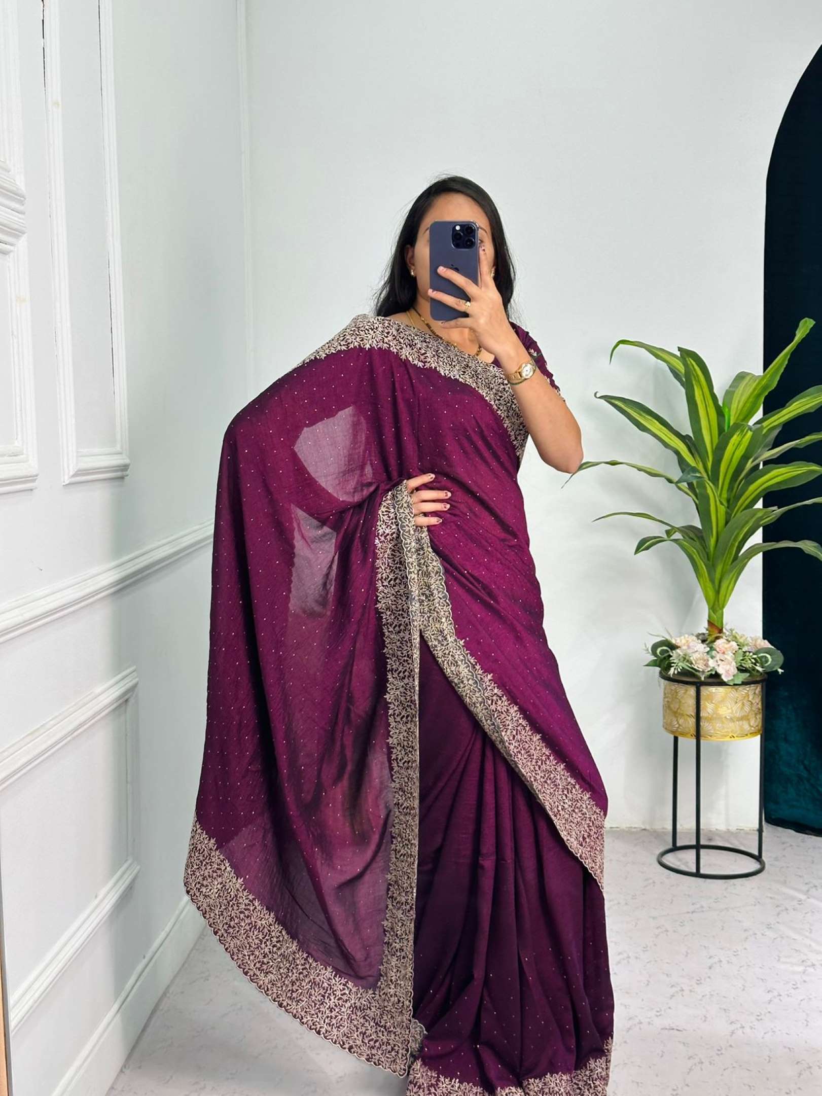 Sumshy Beautiful Wedding Wear Blooming Vichitra Saree