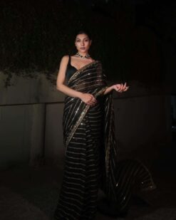 Sumshy Party Wear Black Georgette Sequence Saree