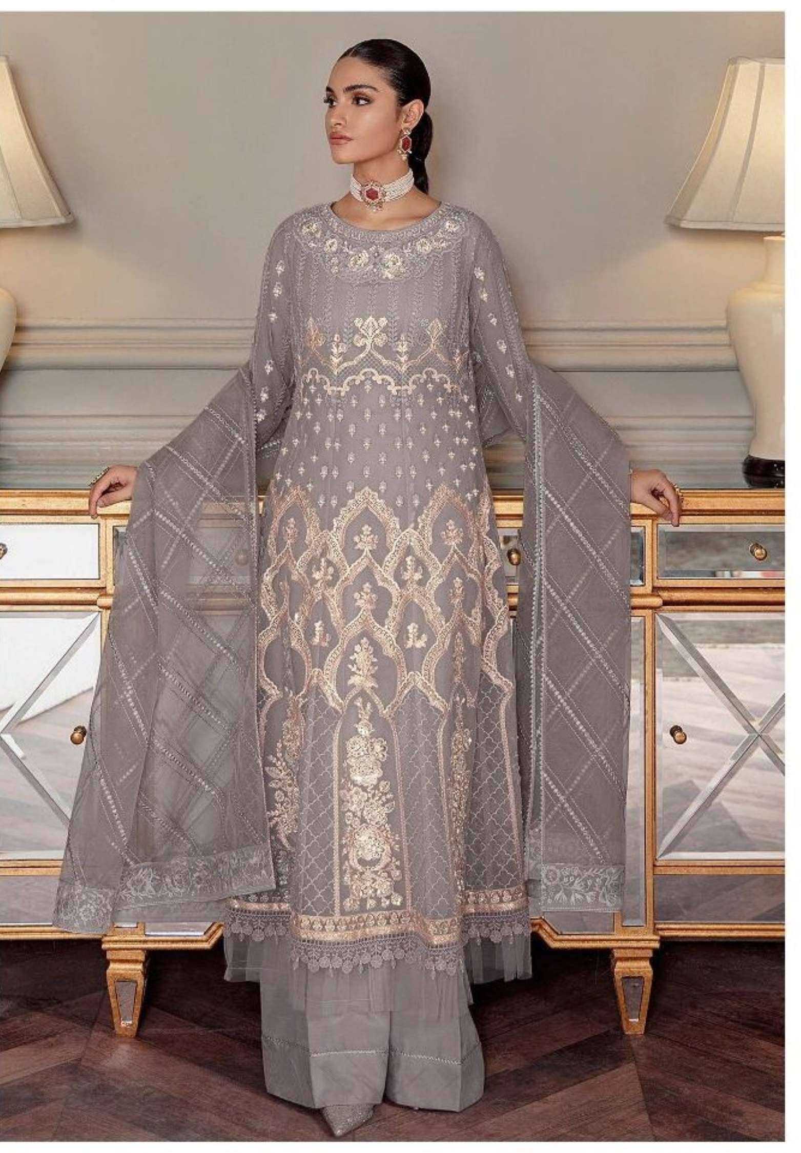 Sumshy Maryams Embroidery Heavy Butterfly Net Pakistani Dress
