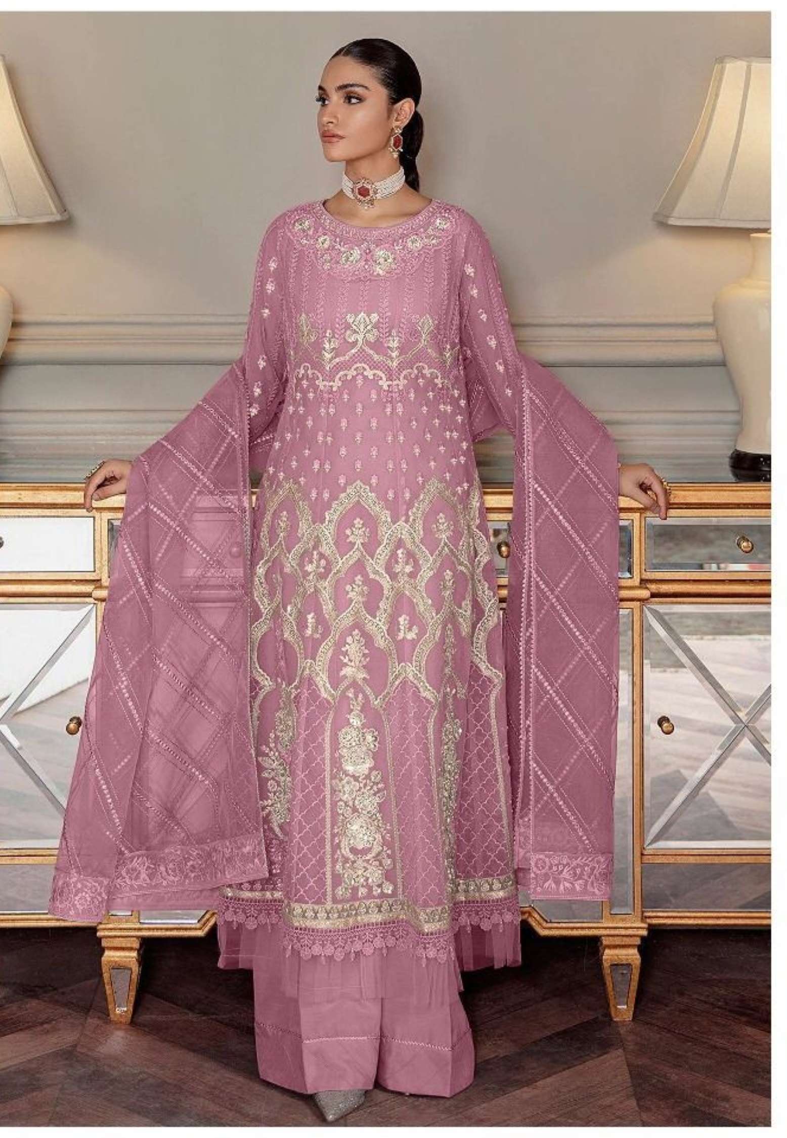 Sumshy Maryams Embroidery Heavy Butterfly Net Pakistani Dress