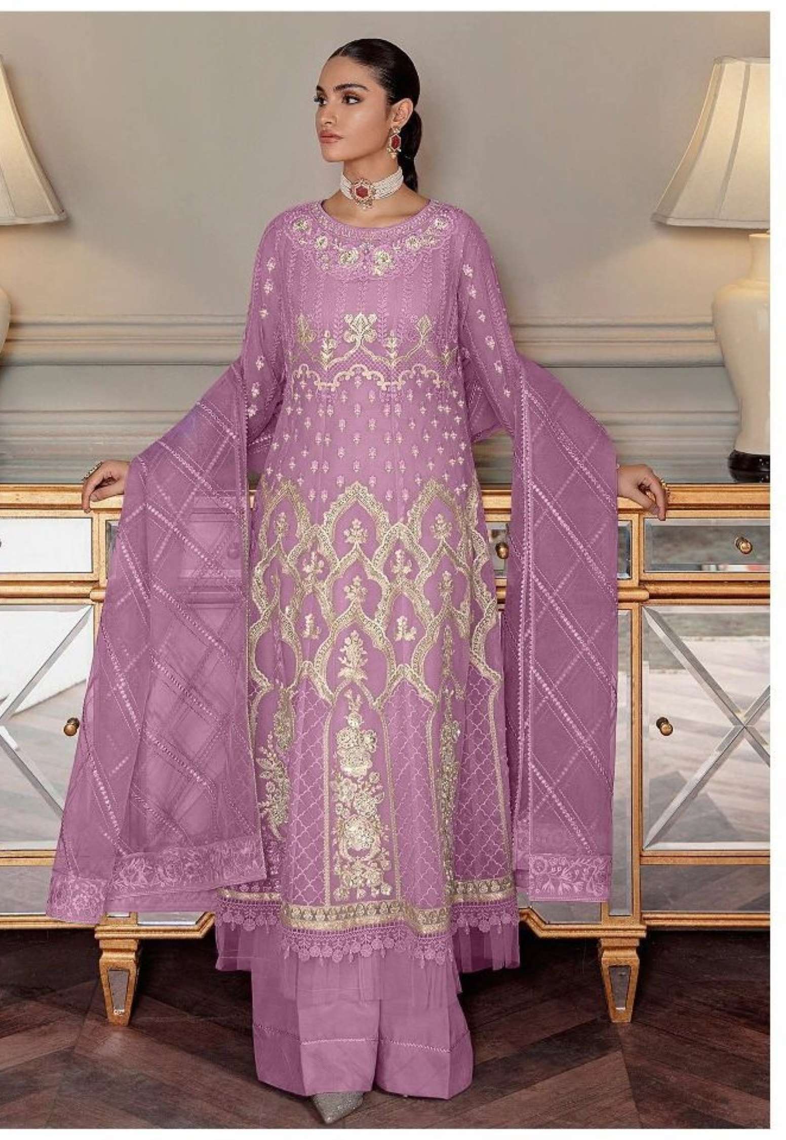 Sumshy Maryams Embroidery Heavy Butterfly Net Pakistani Dress
