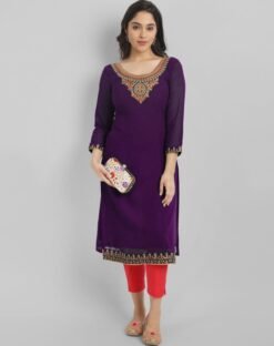 Sumshy Beautiful Embroidery Faux Georgette Straight Kurtis