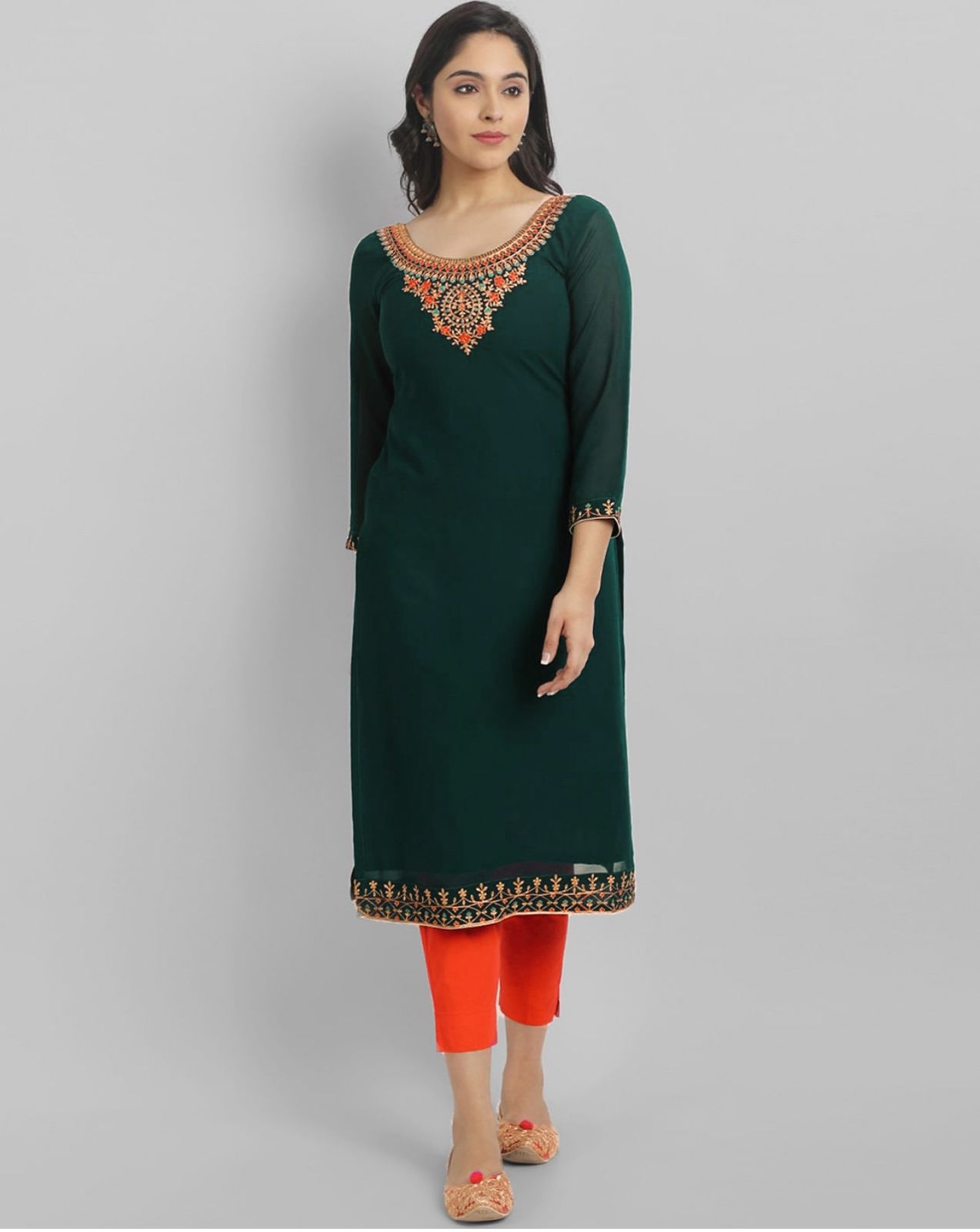 Sumshy Beautiful Embroidery Faux Georgette Straight Kurtis