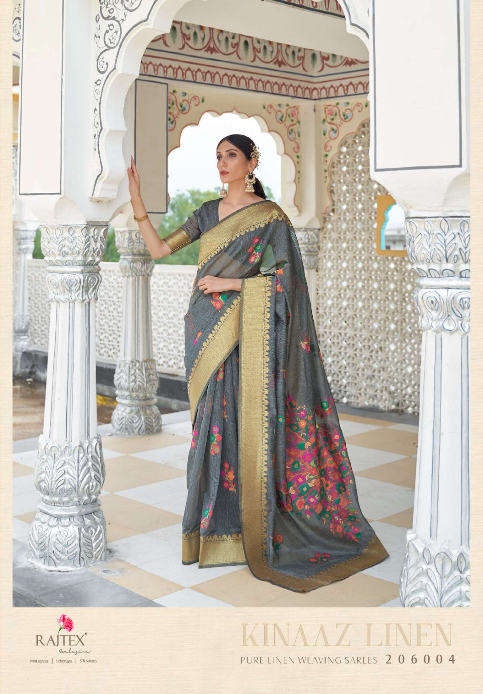 Rajtex Kinaaz Wedding Wear Linen Weaving Saree