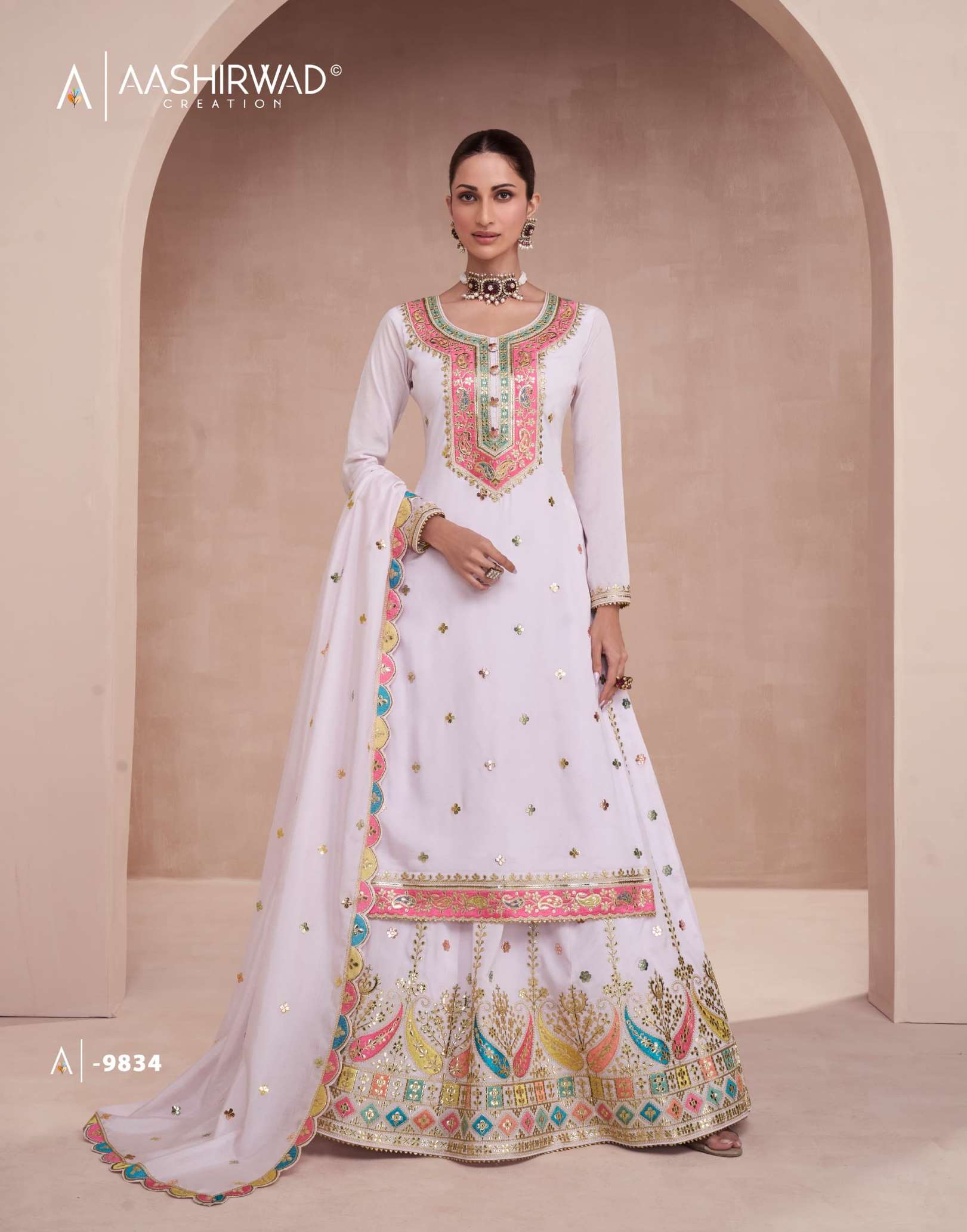 Aashirwad Gulbaug Embroidery Premium Silk Readymade Dress