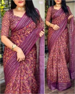 Sumshy Ladies Printed Soft Organza Saree