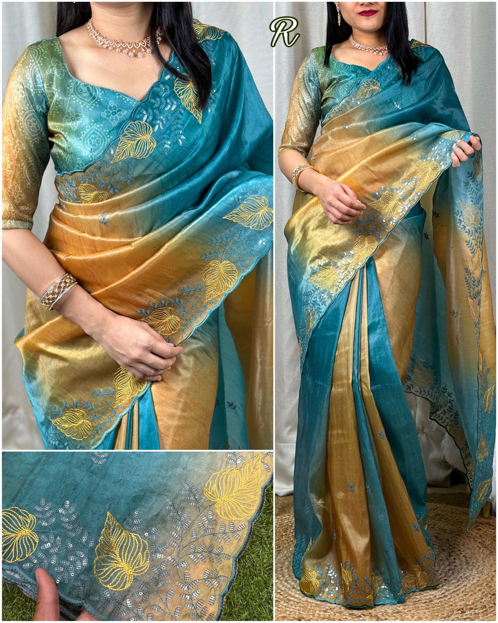 Sumshy Designer Shaded Print Glass Satin Saree