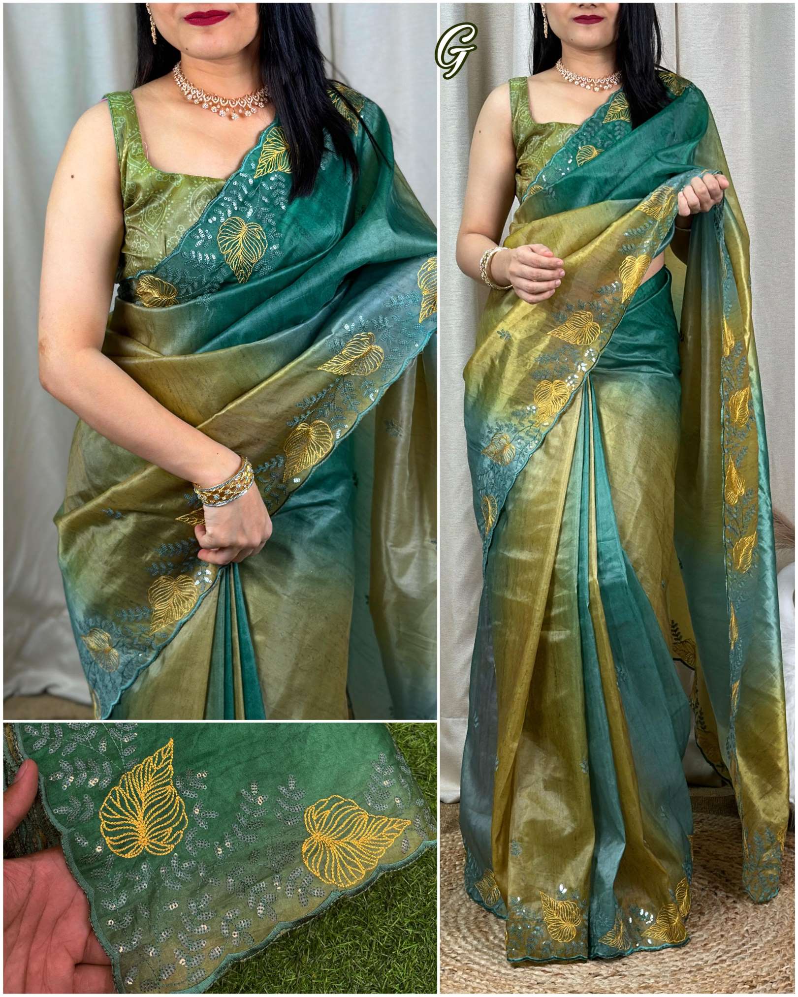 Sumshy Designer Shaded Print Glass Satin Saree