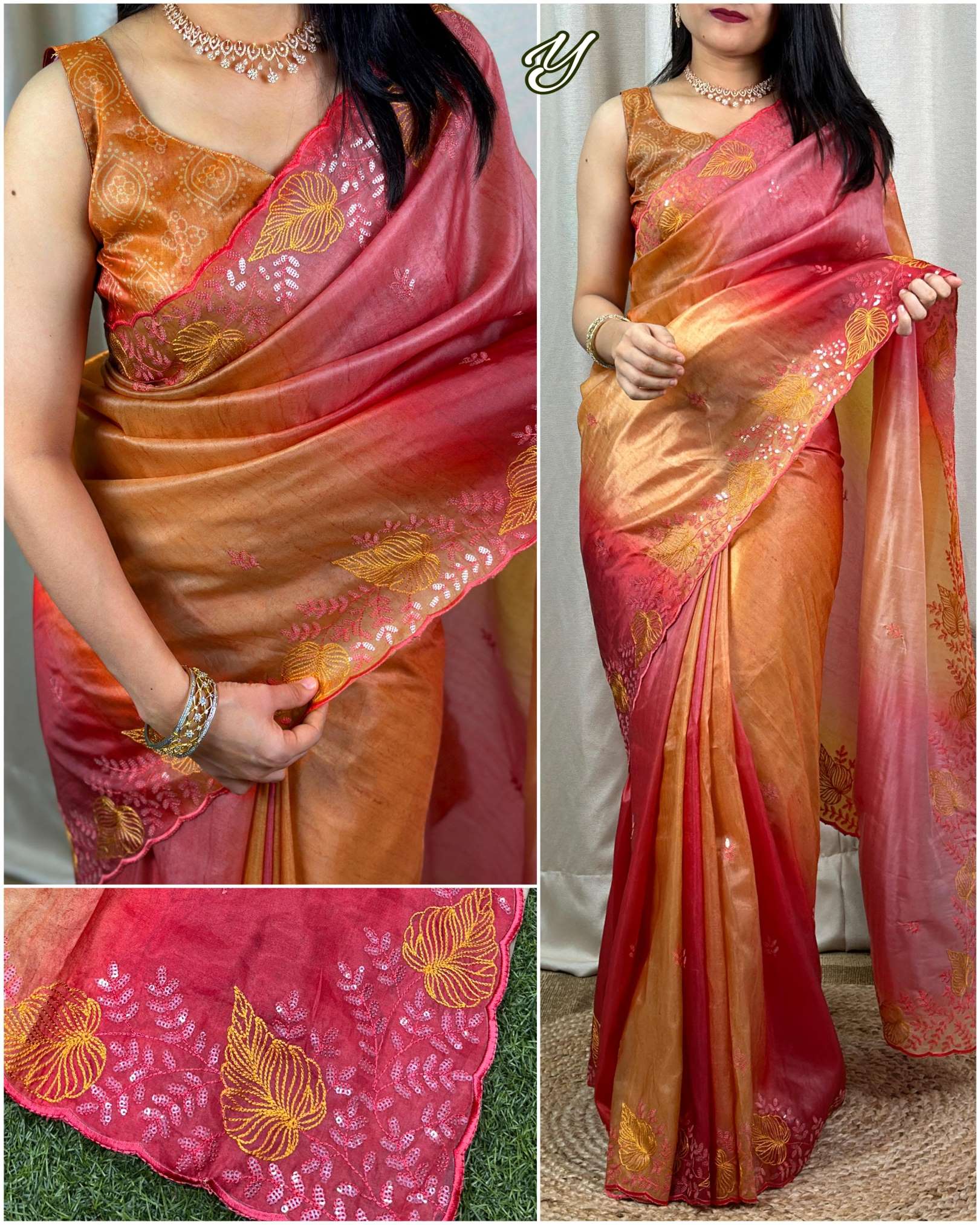 Sumshy Designer Shaded Print Glass Satin Saree